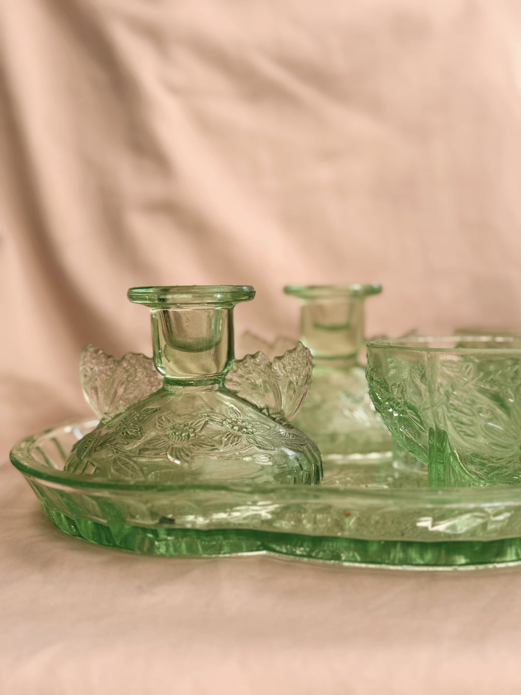 Vintage Green Glass Dressing Table Set (UK ONLY)