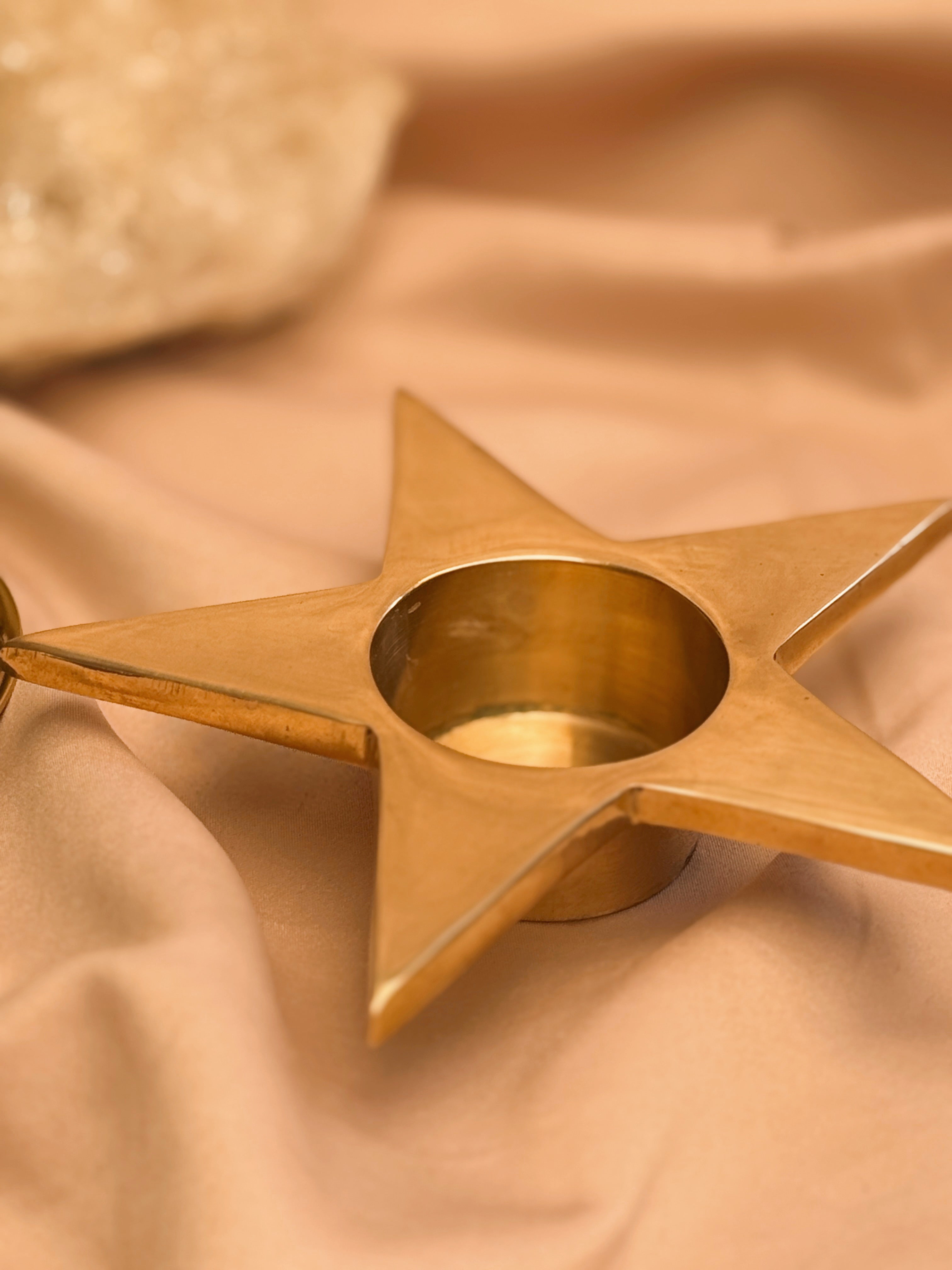 Vintage Brass Star Tealight Holder