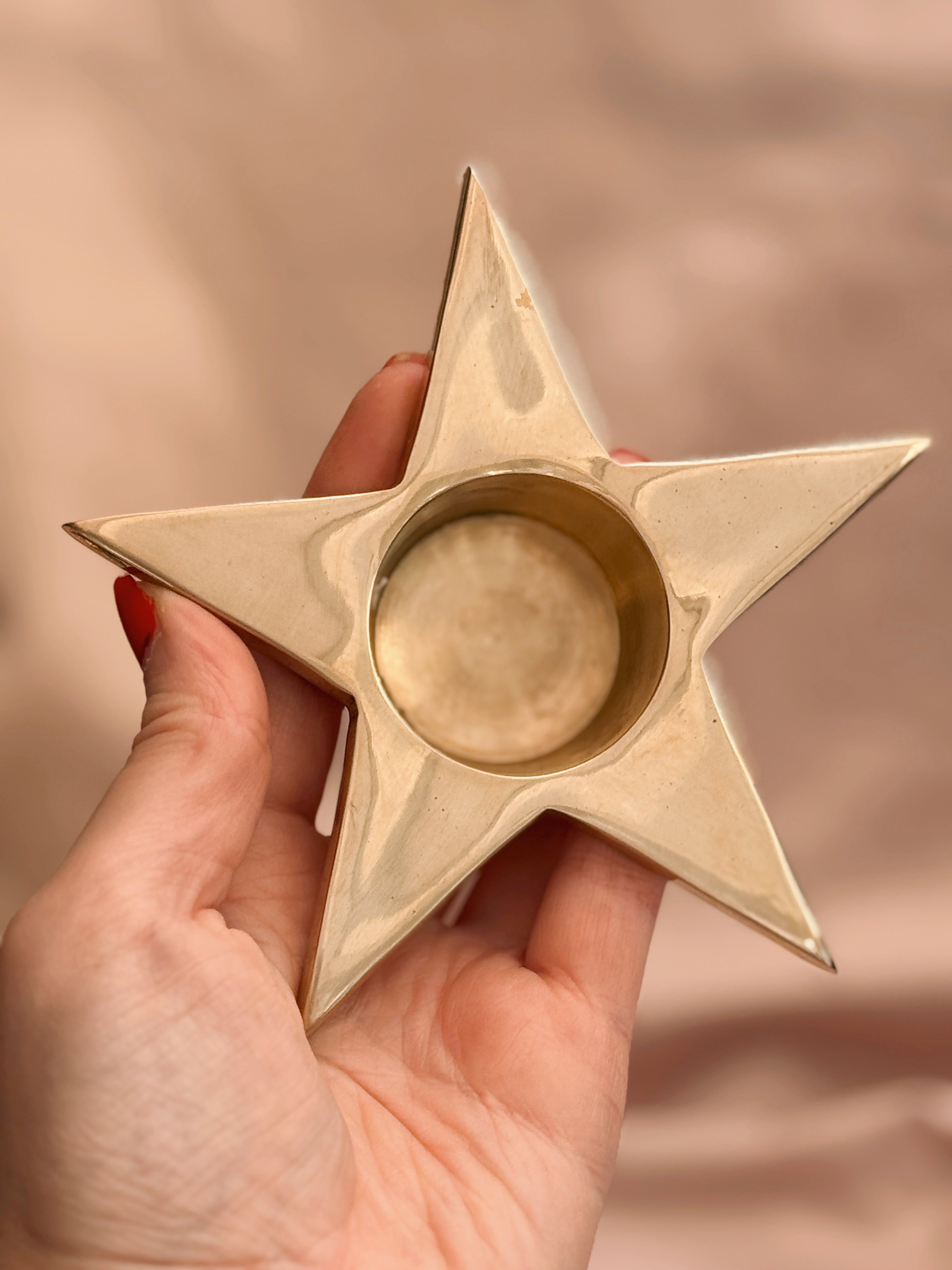 Vintage Brass Star Tealight Holder