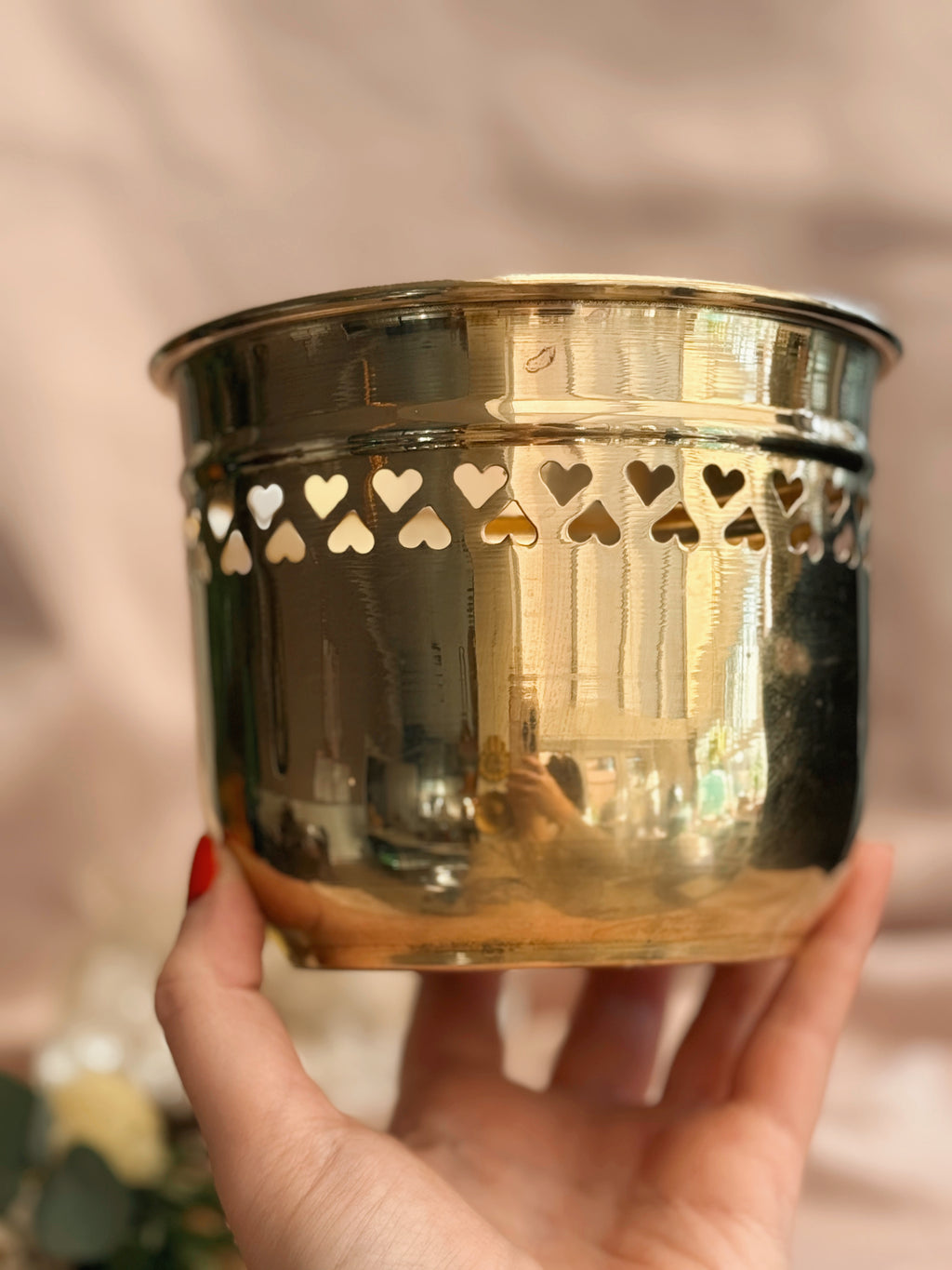 Vintage Brass Heart Plant Pot