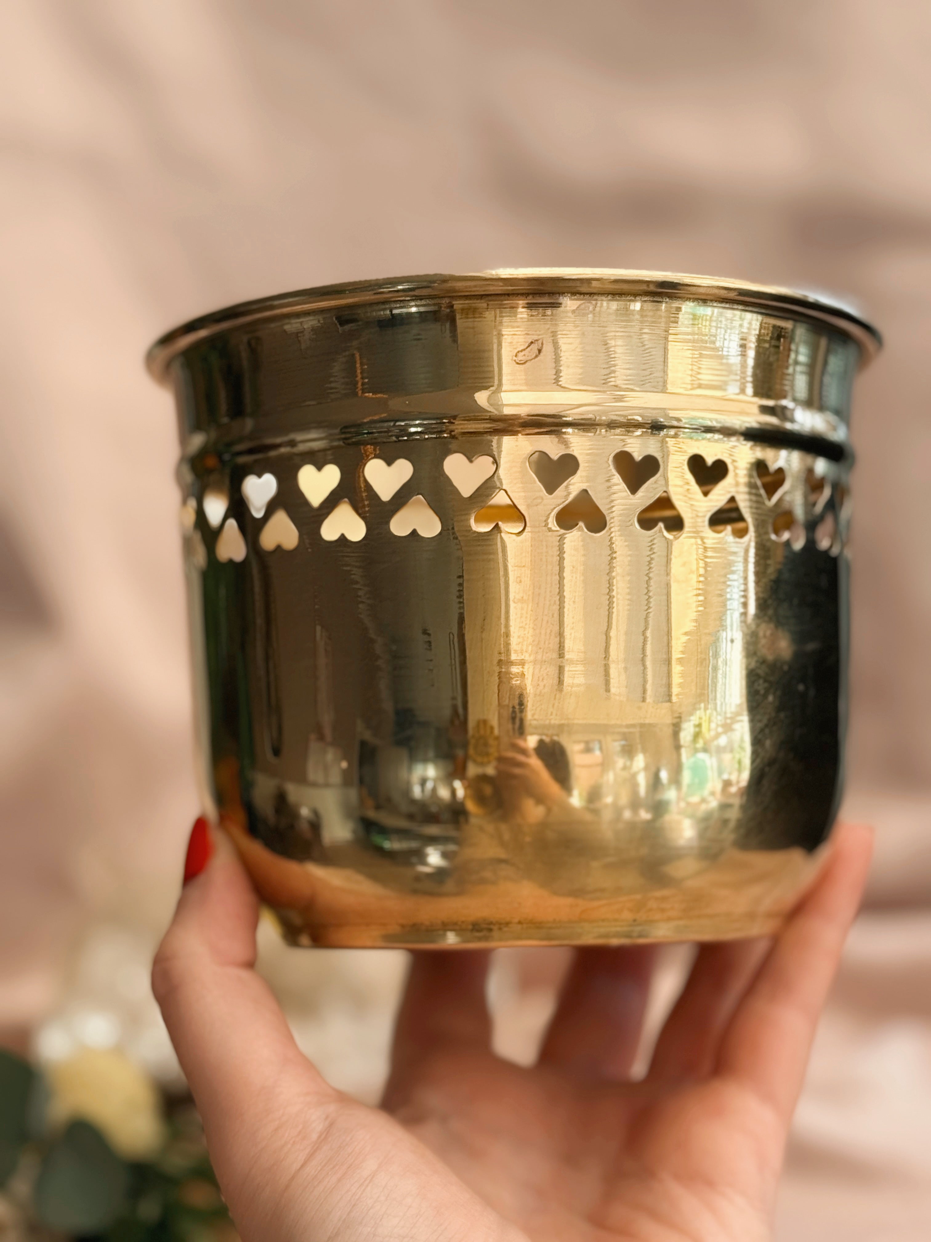 Vintage Brass Heart Plant Pot