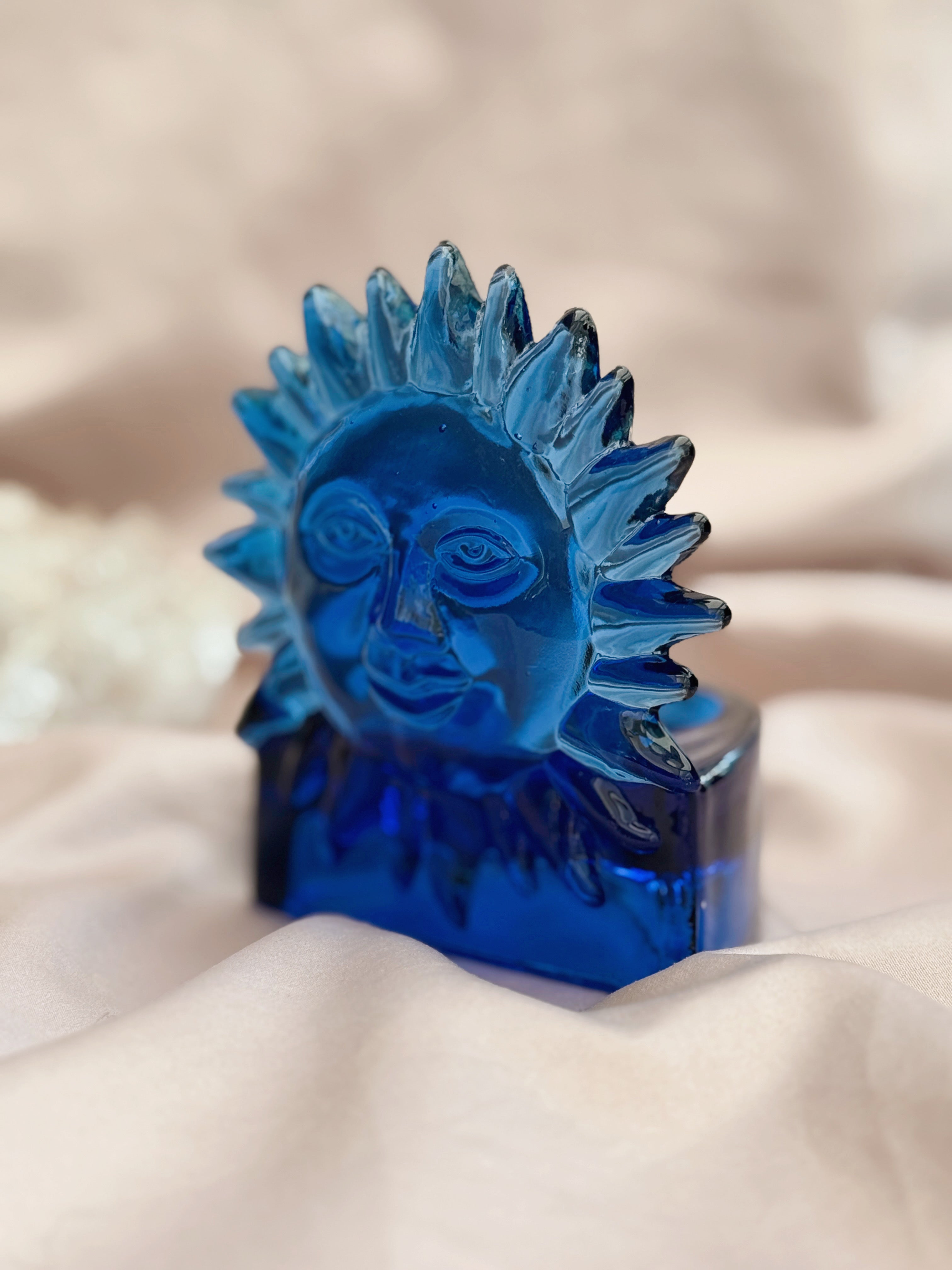 Vintage Blue Glass Sun Candle Holder