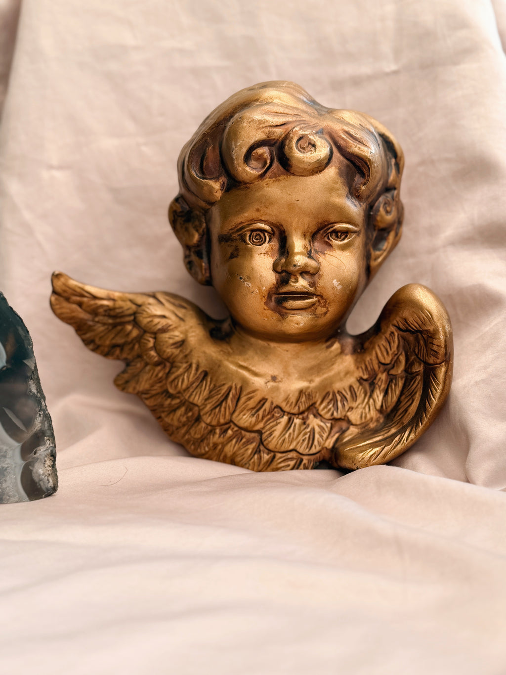 Vintage Plaster Cherub Face + Wings