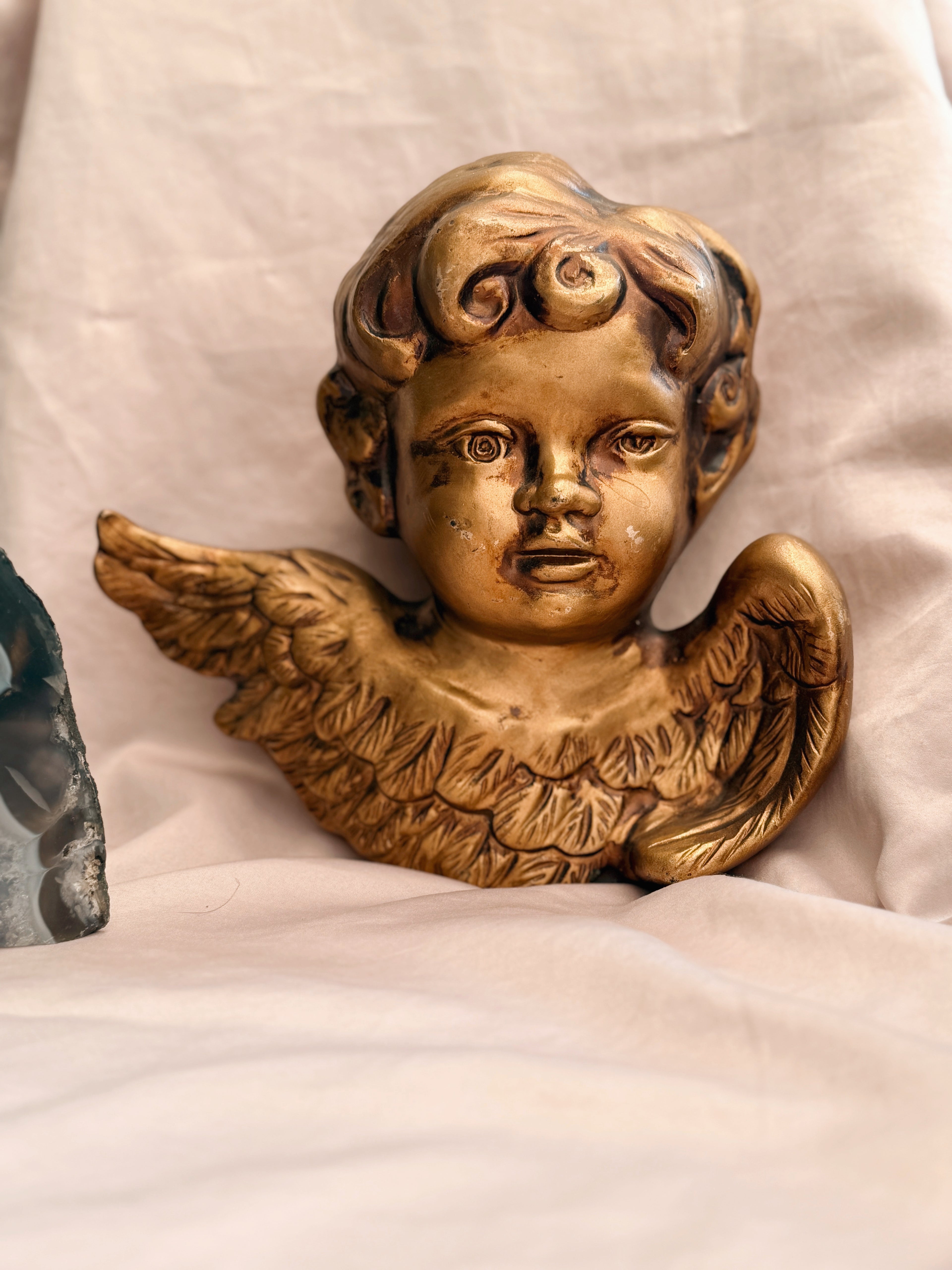 Vintage Plaster Cherub Face + Wings