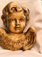 Vintage Plaster Cherub Face + Wings