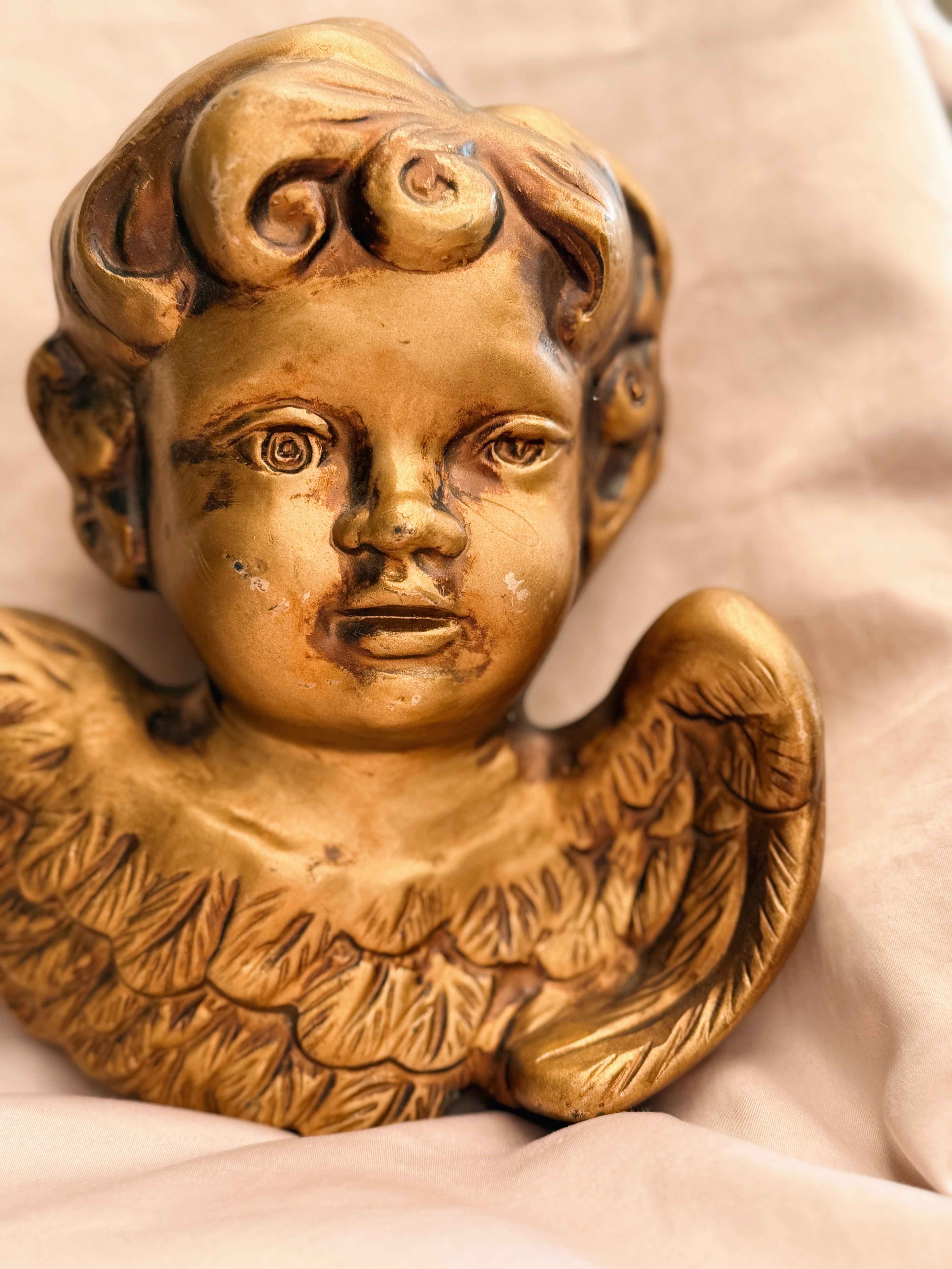 Vintage Plaster Cherub Face + Wings