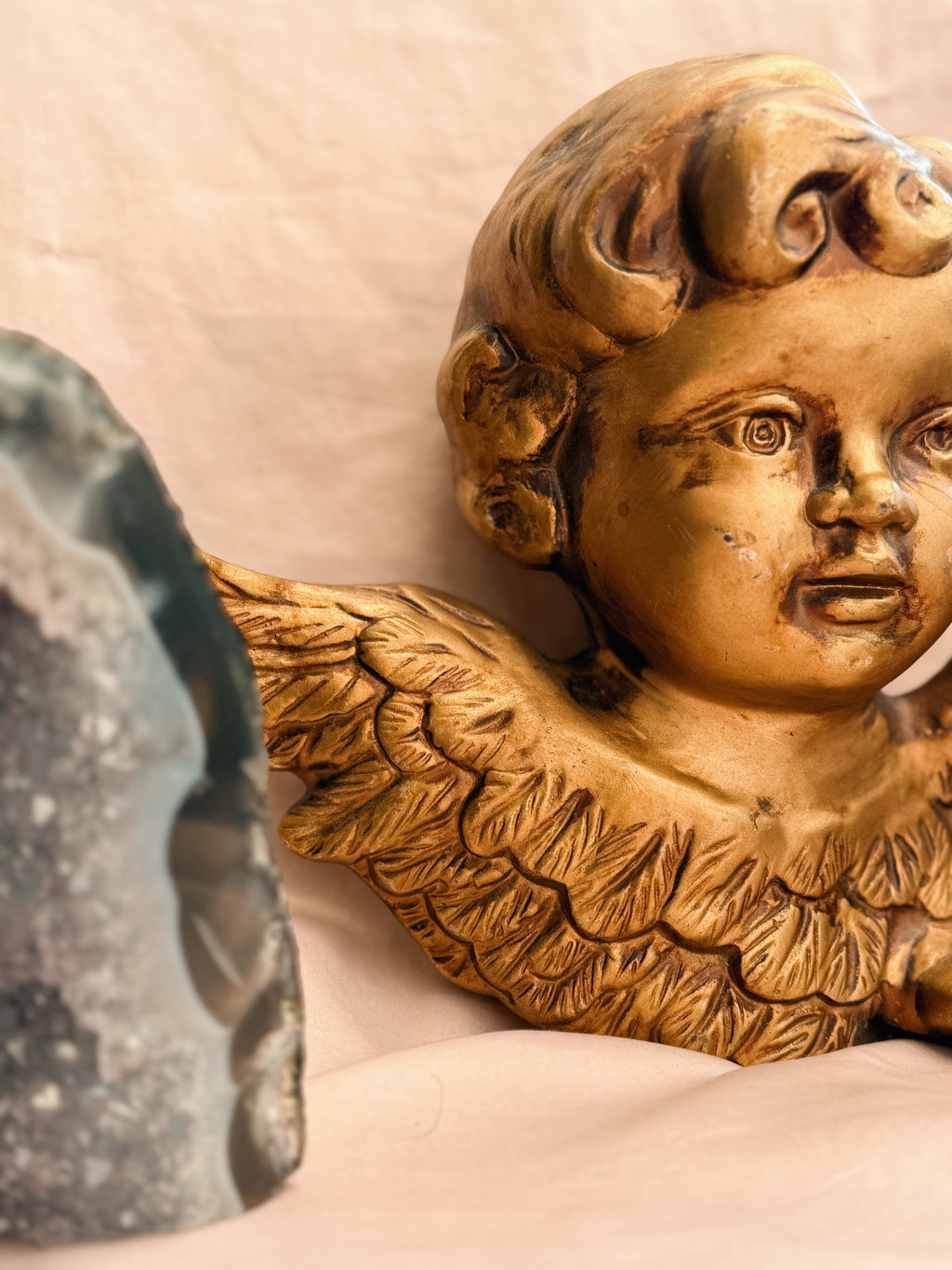 Vintage Plaster Cherub Face + Wings