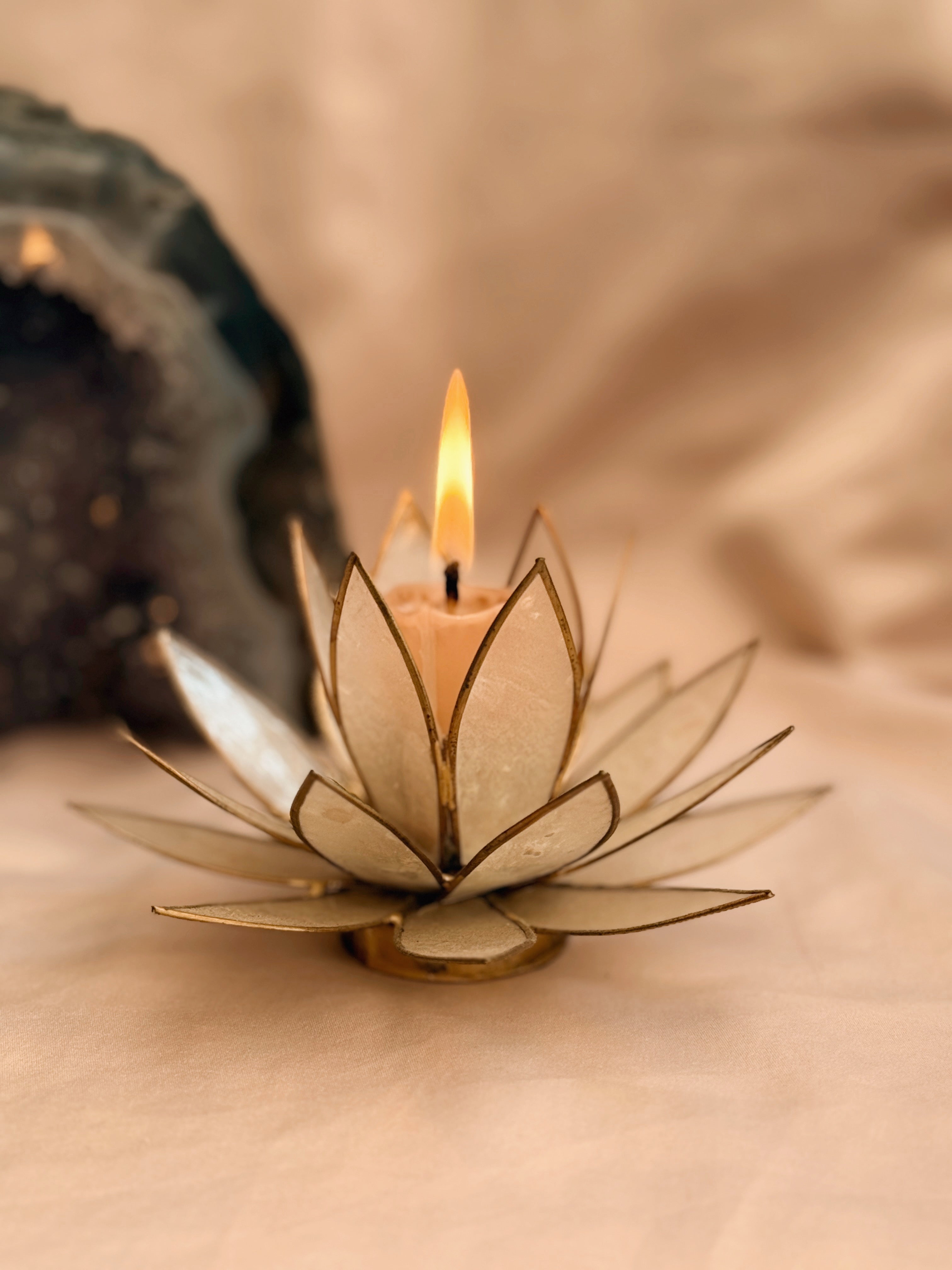 Vintage White Capiz Shell Candlestick Holder