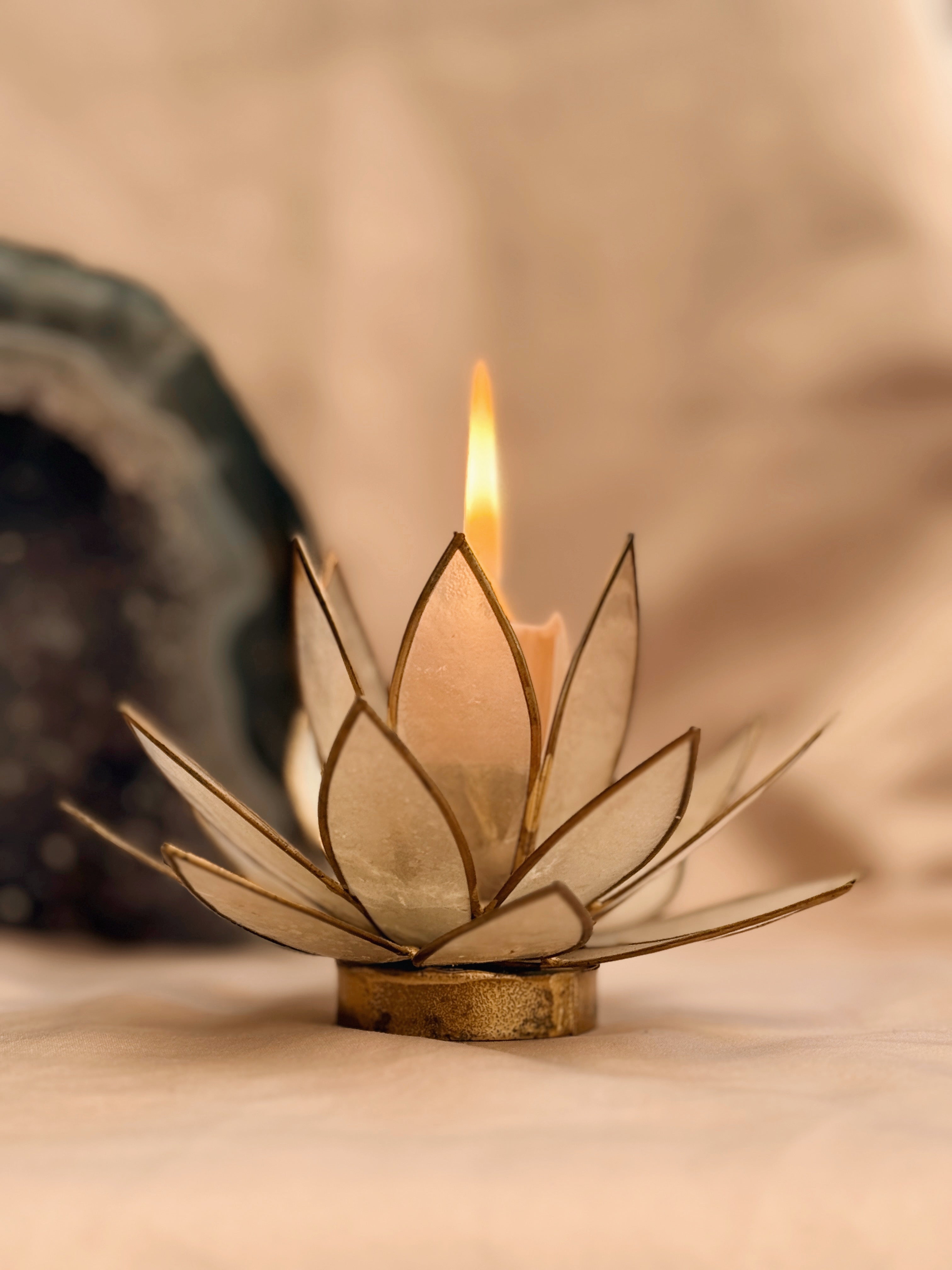 Vintage White Capiz Shell Candlestick Holder