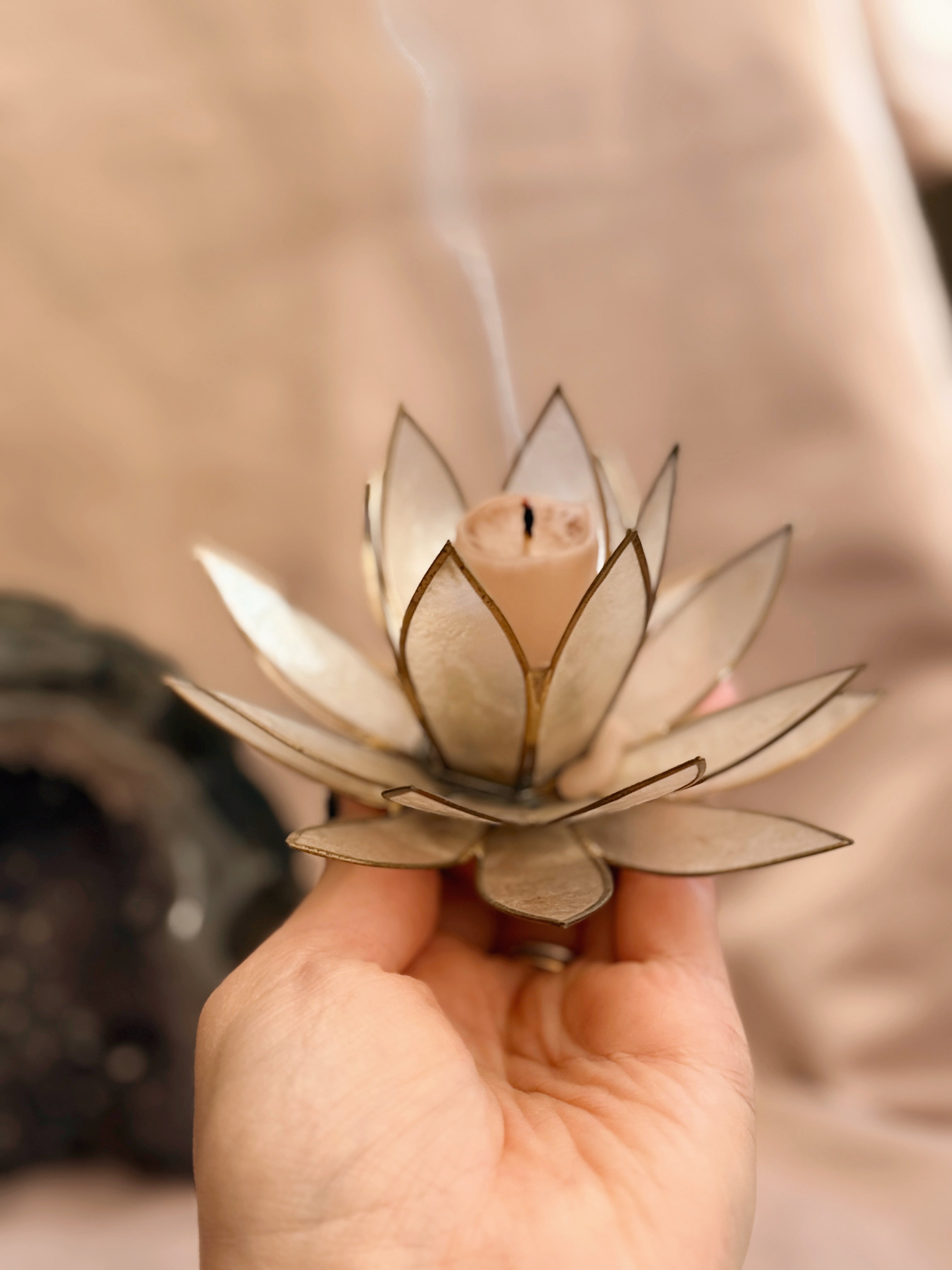 Vintage White Capiz Shell Candlestick Holder