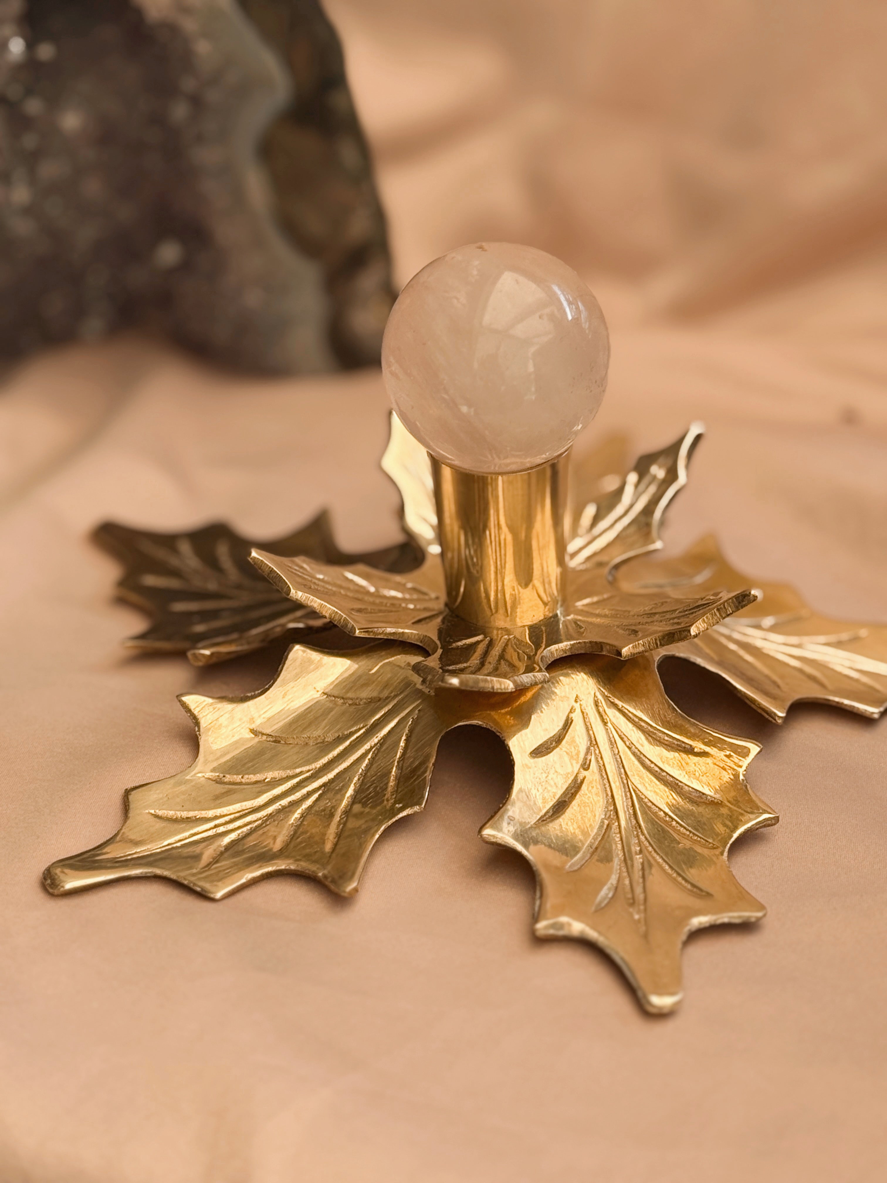 Vintage Large Brass Holly Candlestick Holder