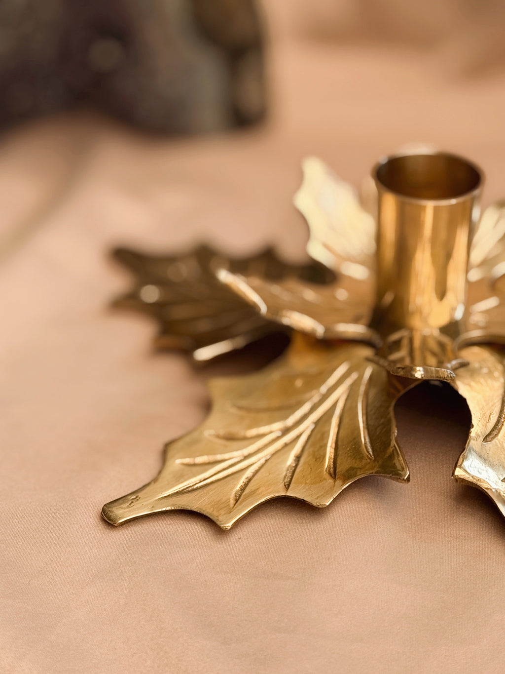 Vintage Large Brass Holly Candlestick Holder