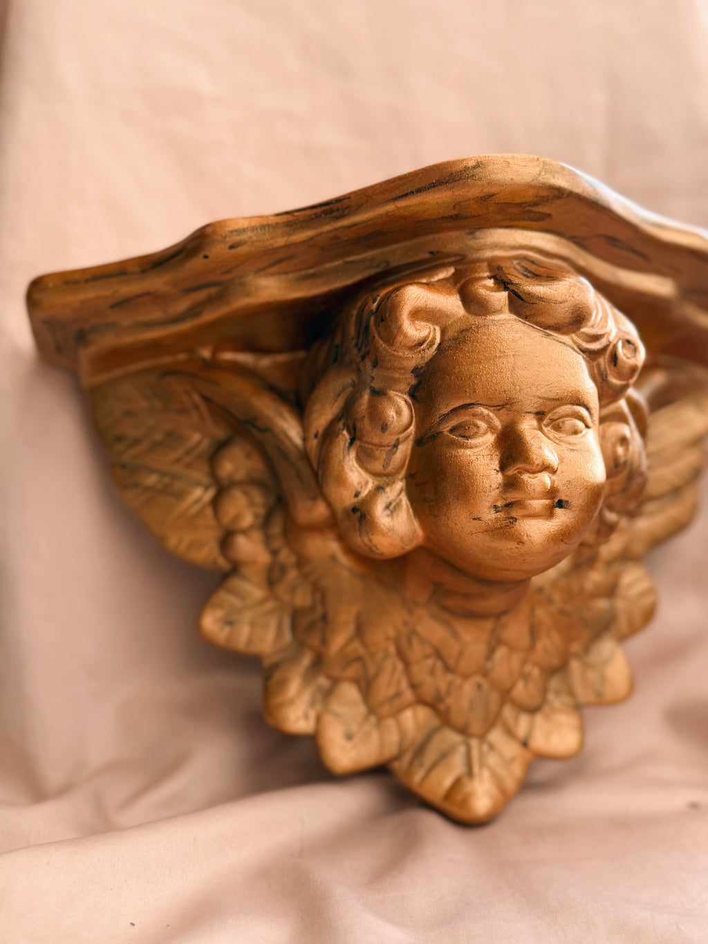 Vintage Plaster Cherub Wall Shelf
