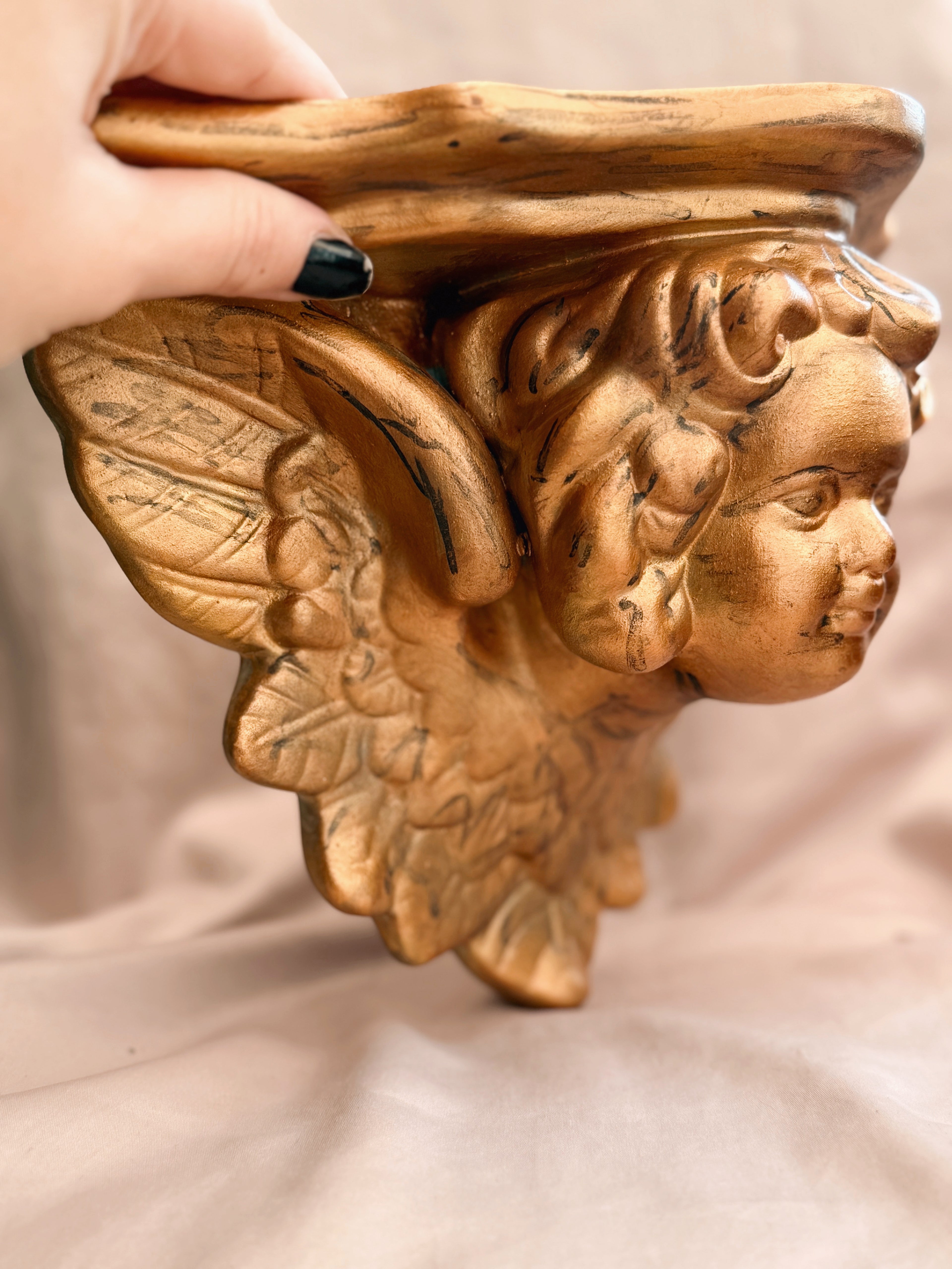 Vintage Plaster Cherub Wall Shelf