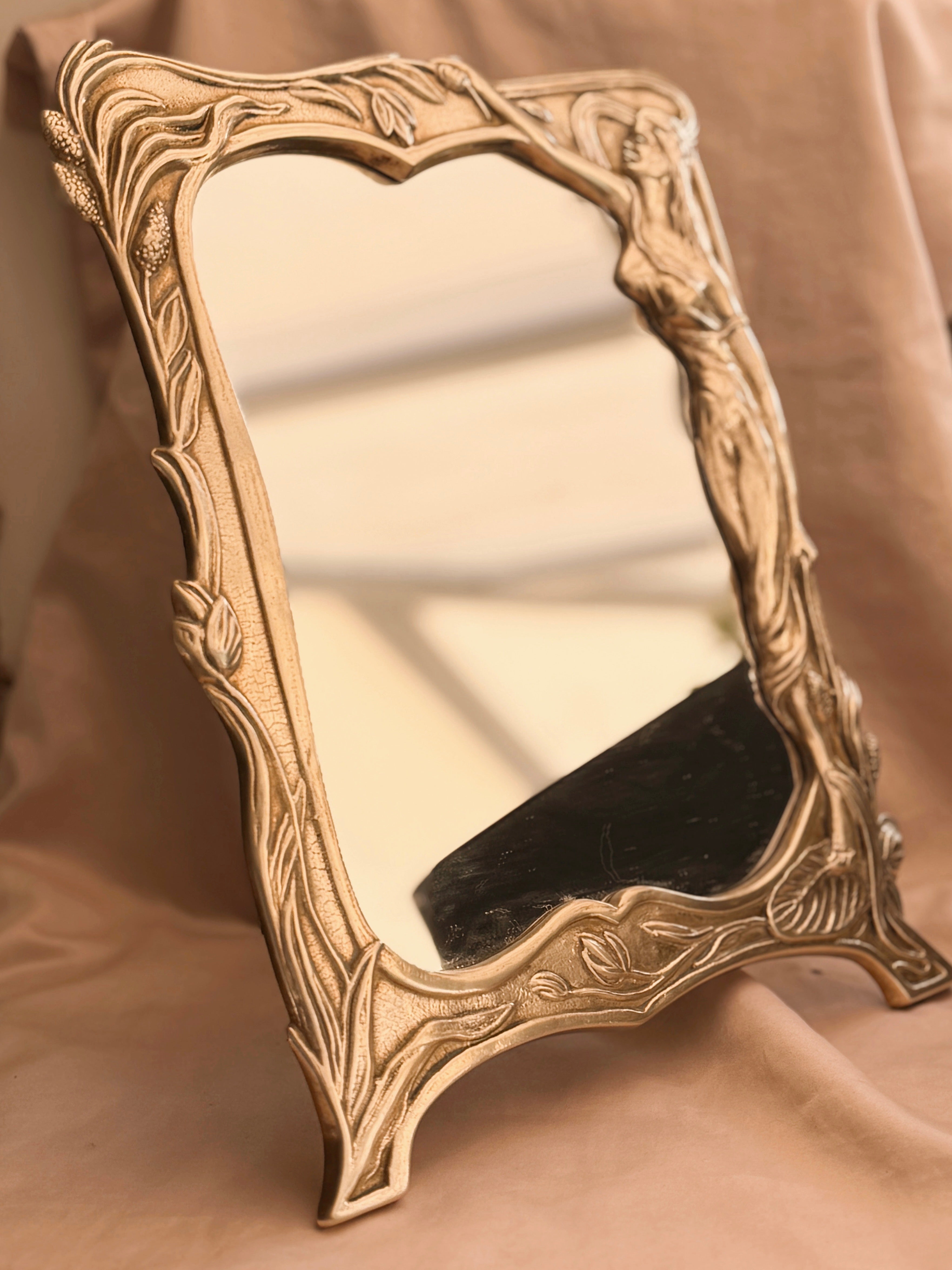 Vintage Brass Art Nouveau Mirror (UK ONLY)