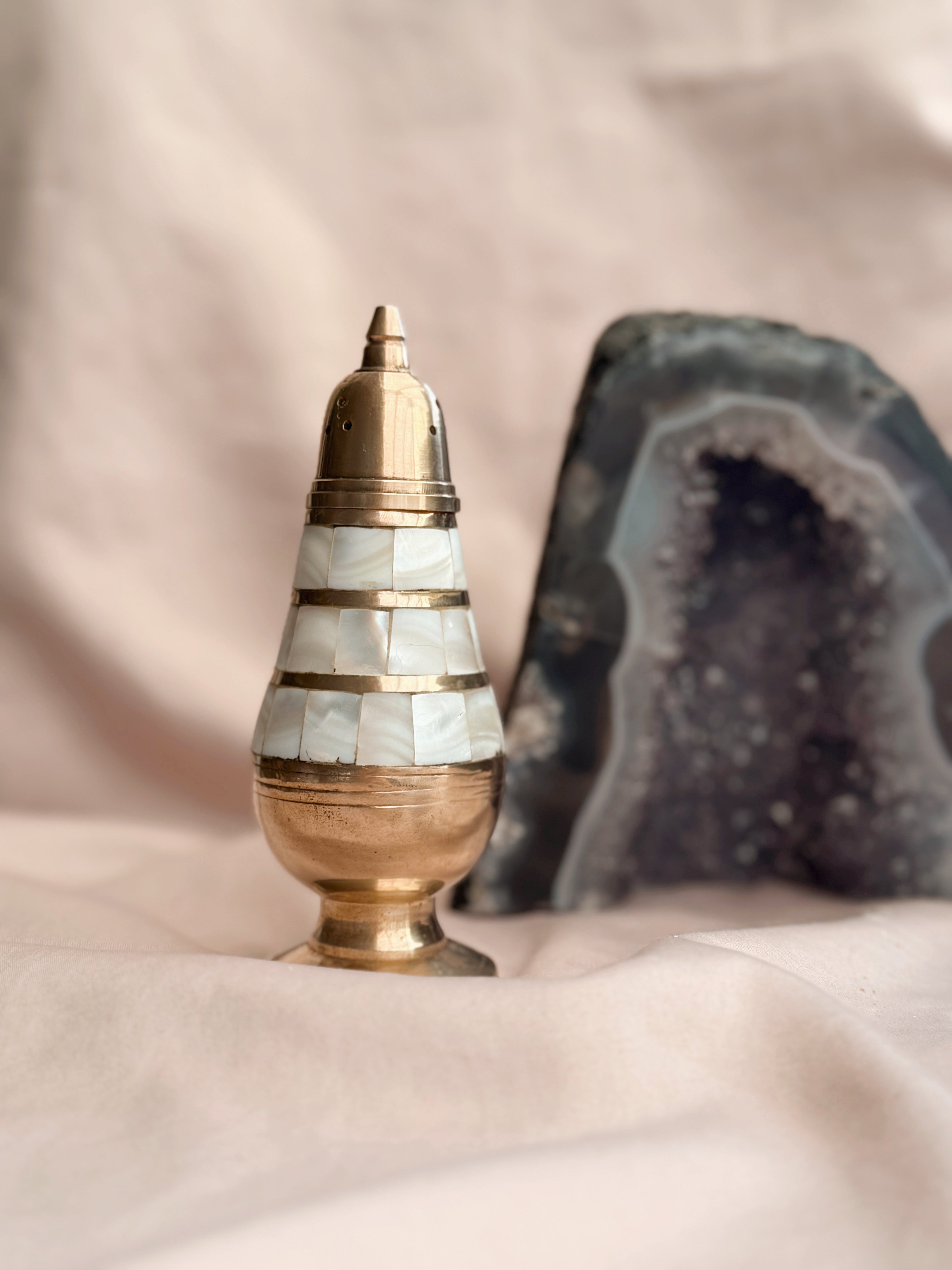 Vintage Brass + Mother of Pearl Shaker