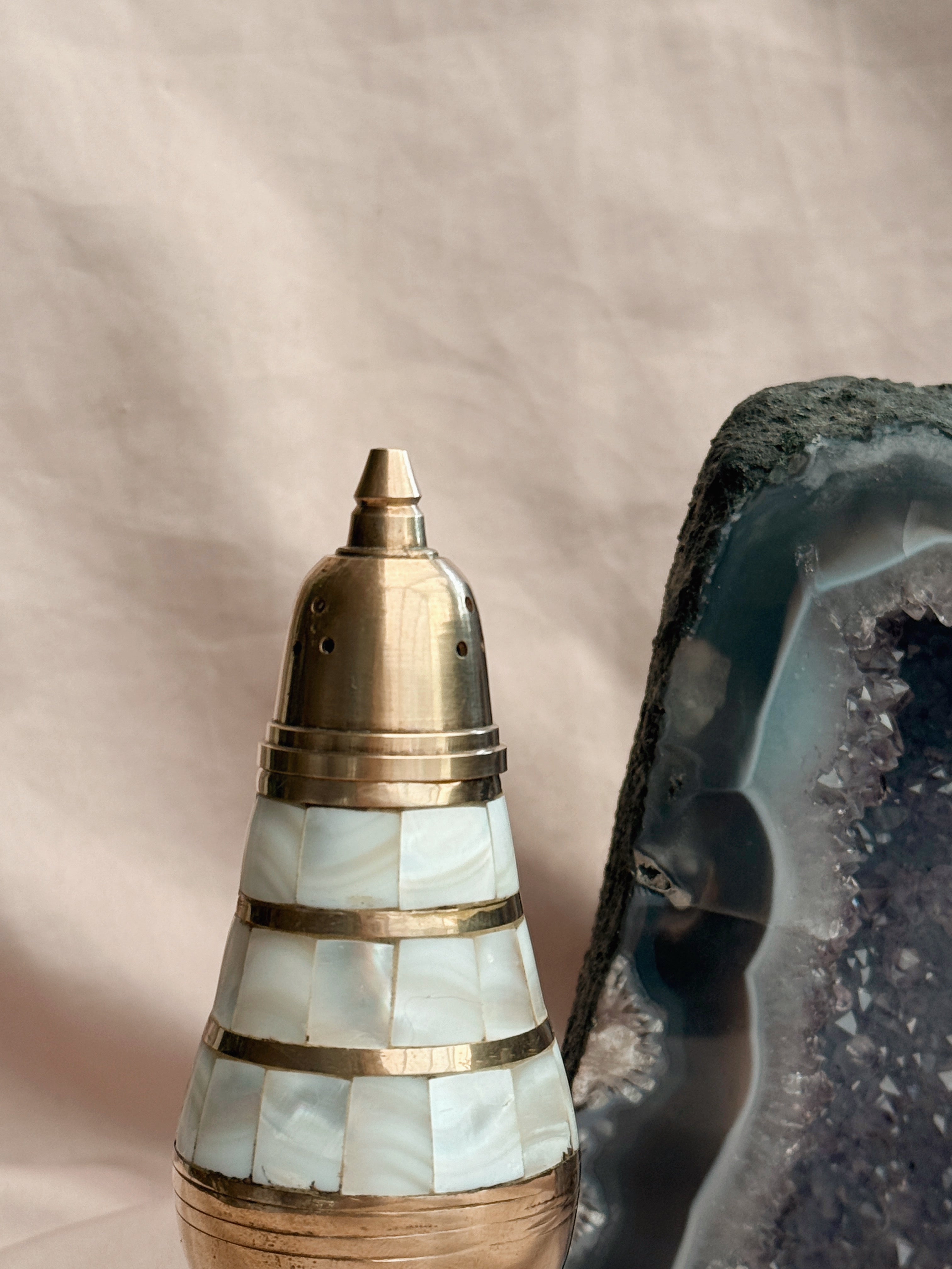 Vintage Brass + Mother of Pearl Shaker