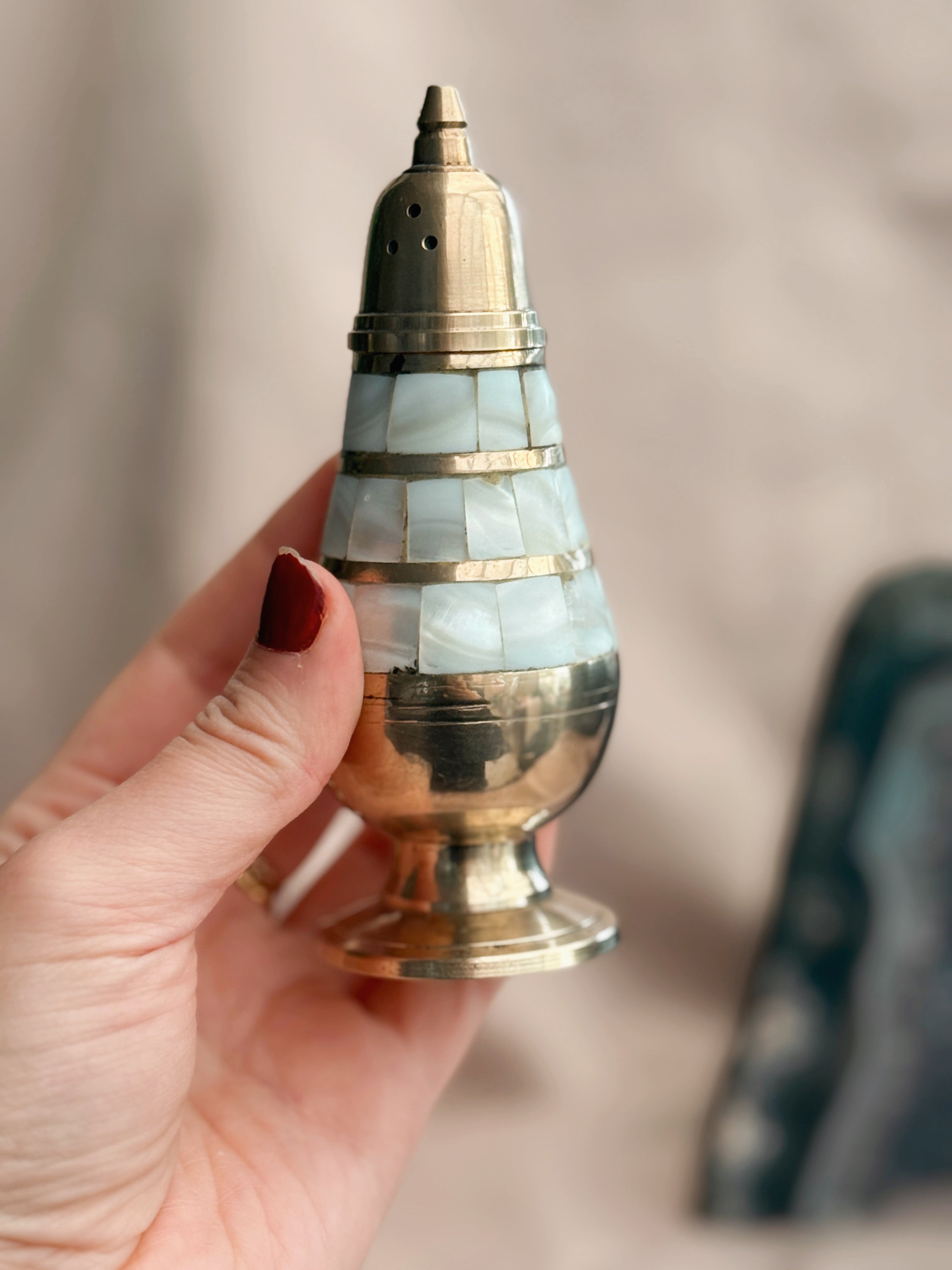 Vintage Brass + Mother of Pearl Shaker