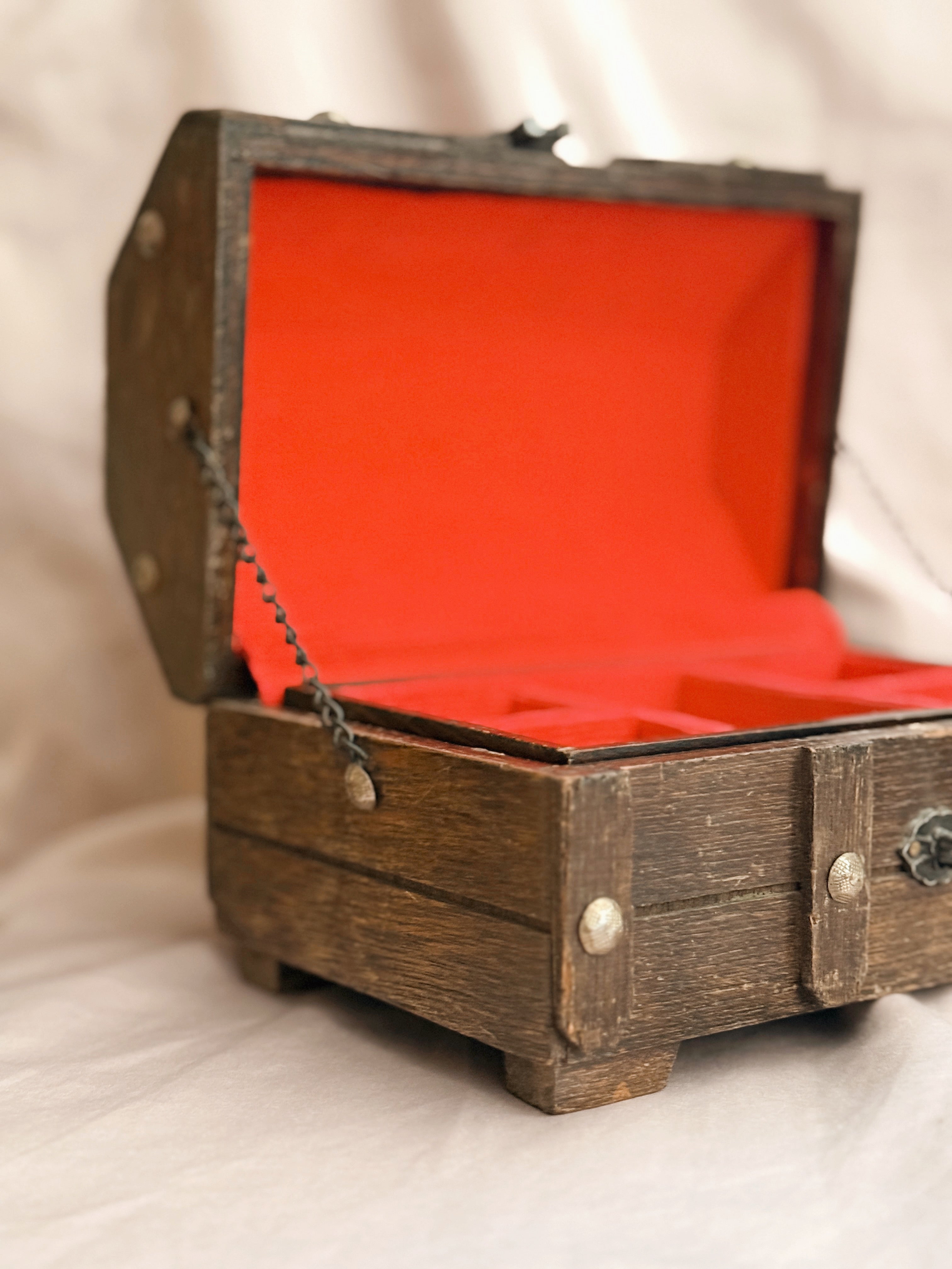 Vintage Wood Trunk Jewellery Box
