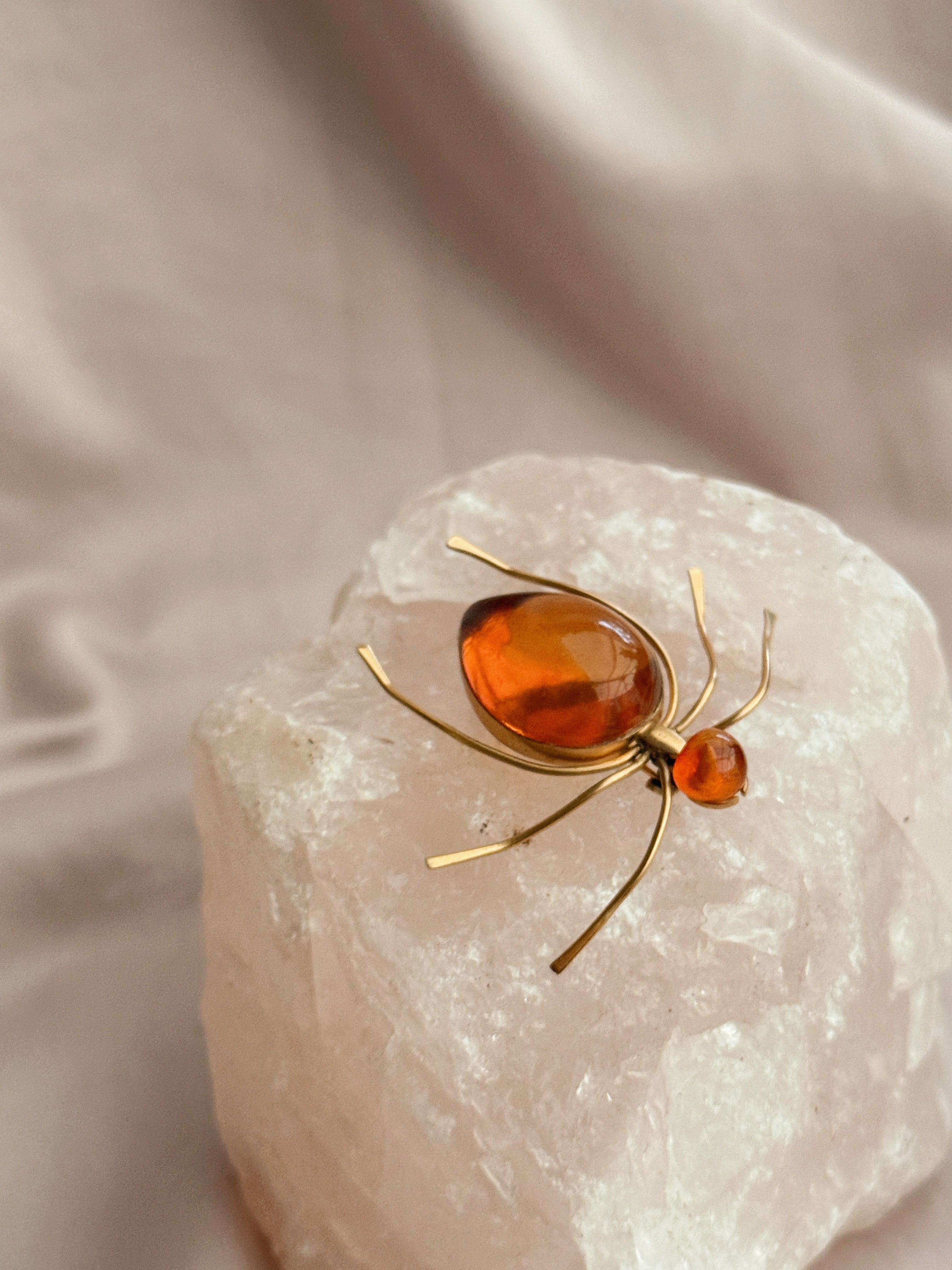 Vintage Baltic Amber Spider Brooch