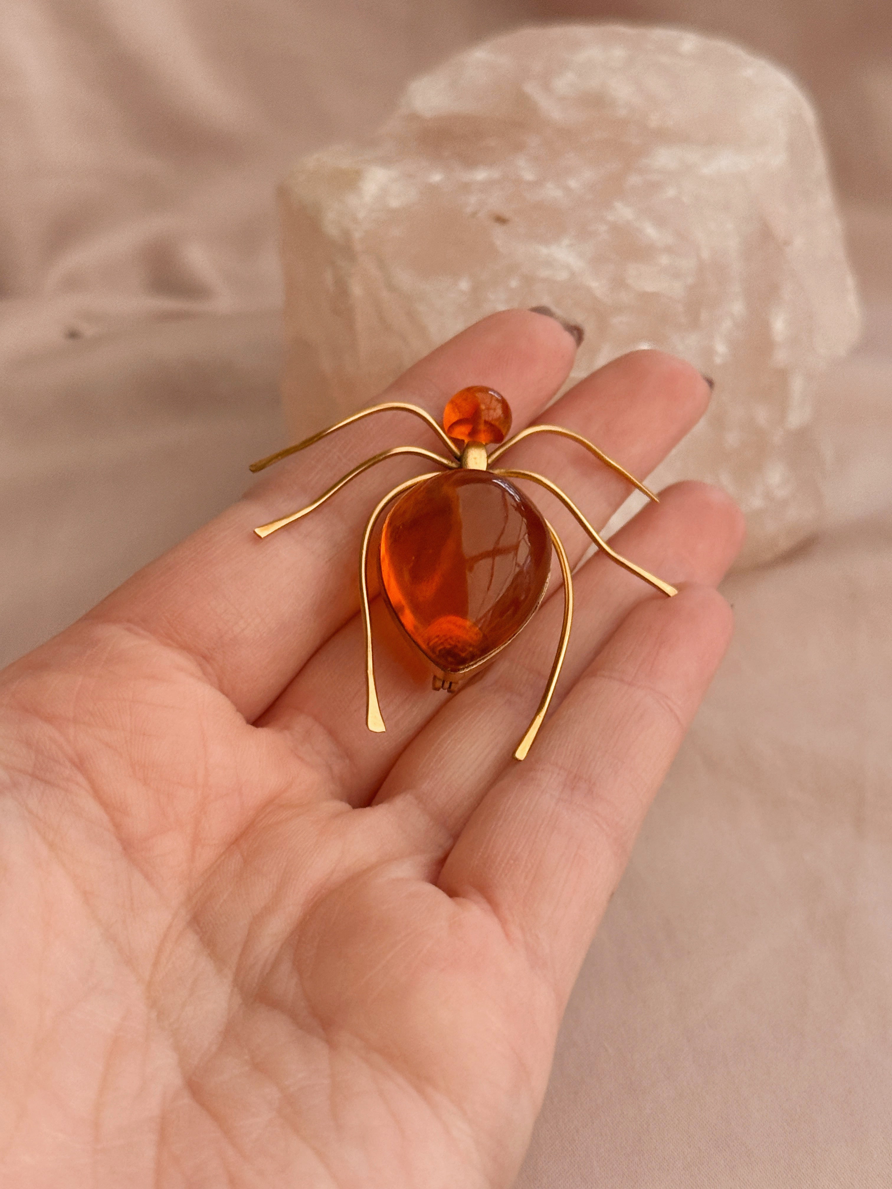 Vintage Baltic Amber Spider Brooch