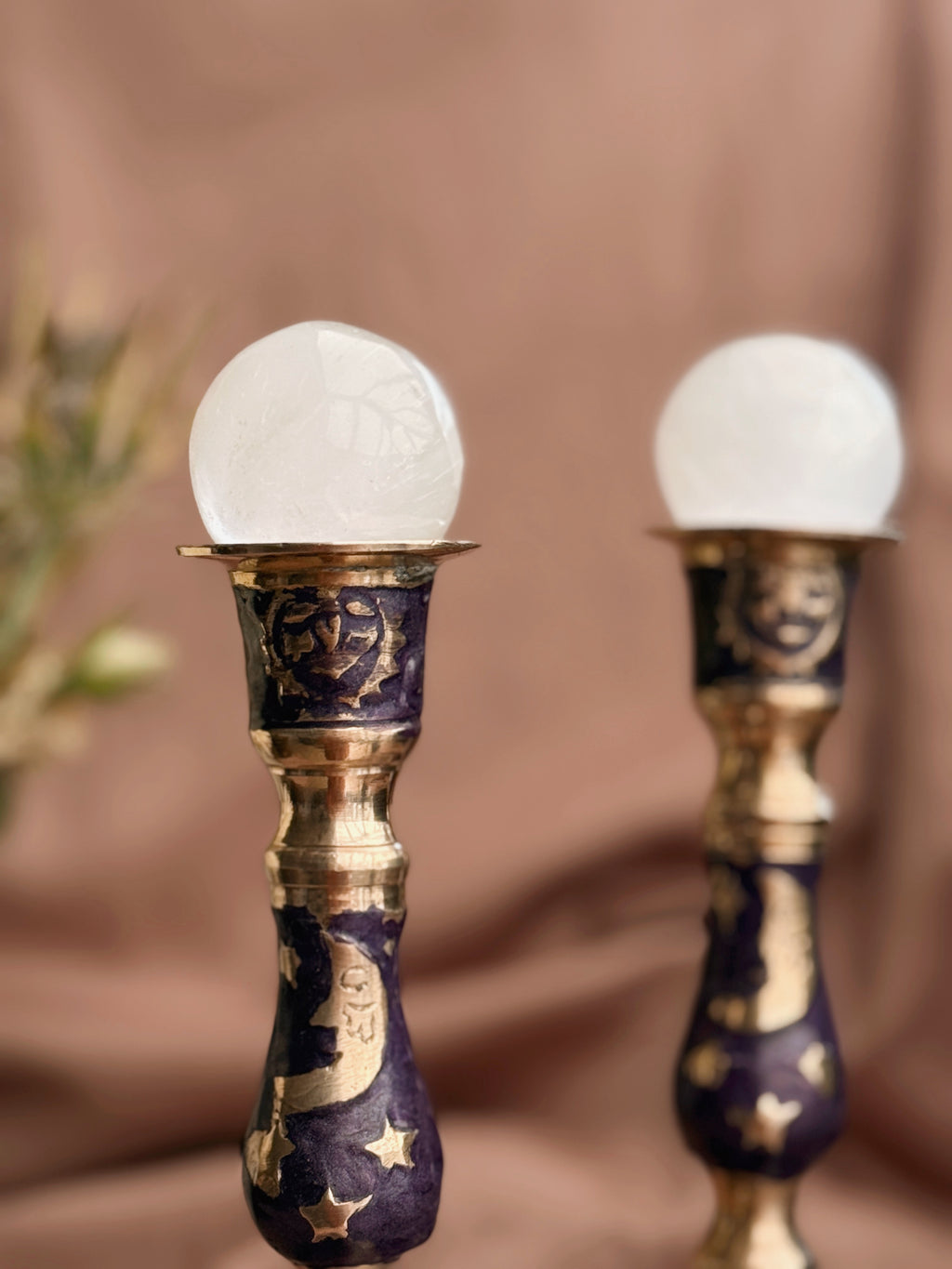 Vintage Brass Celestial Candlestick Holders