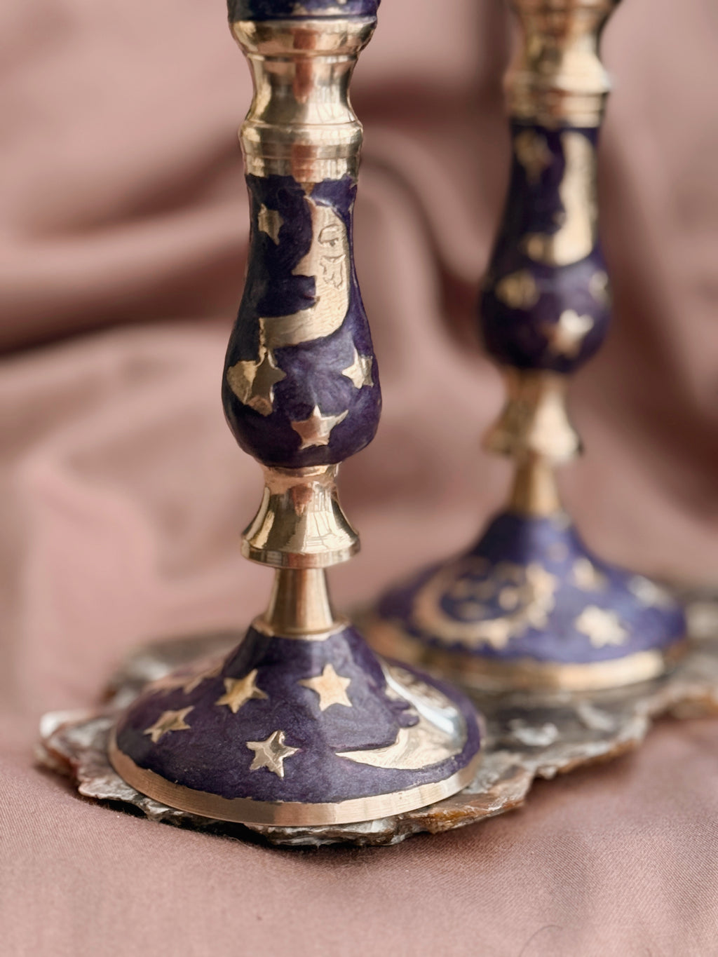 Vintage Brass Celestial Candlestick Holders