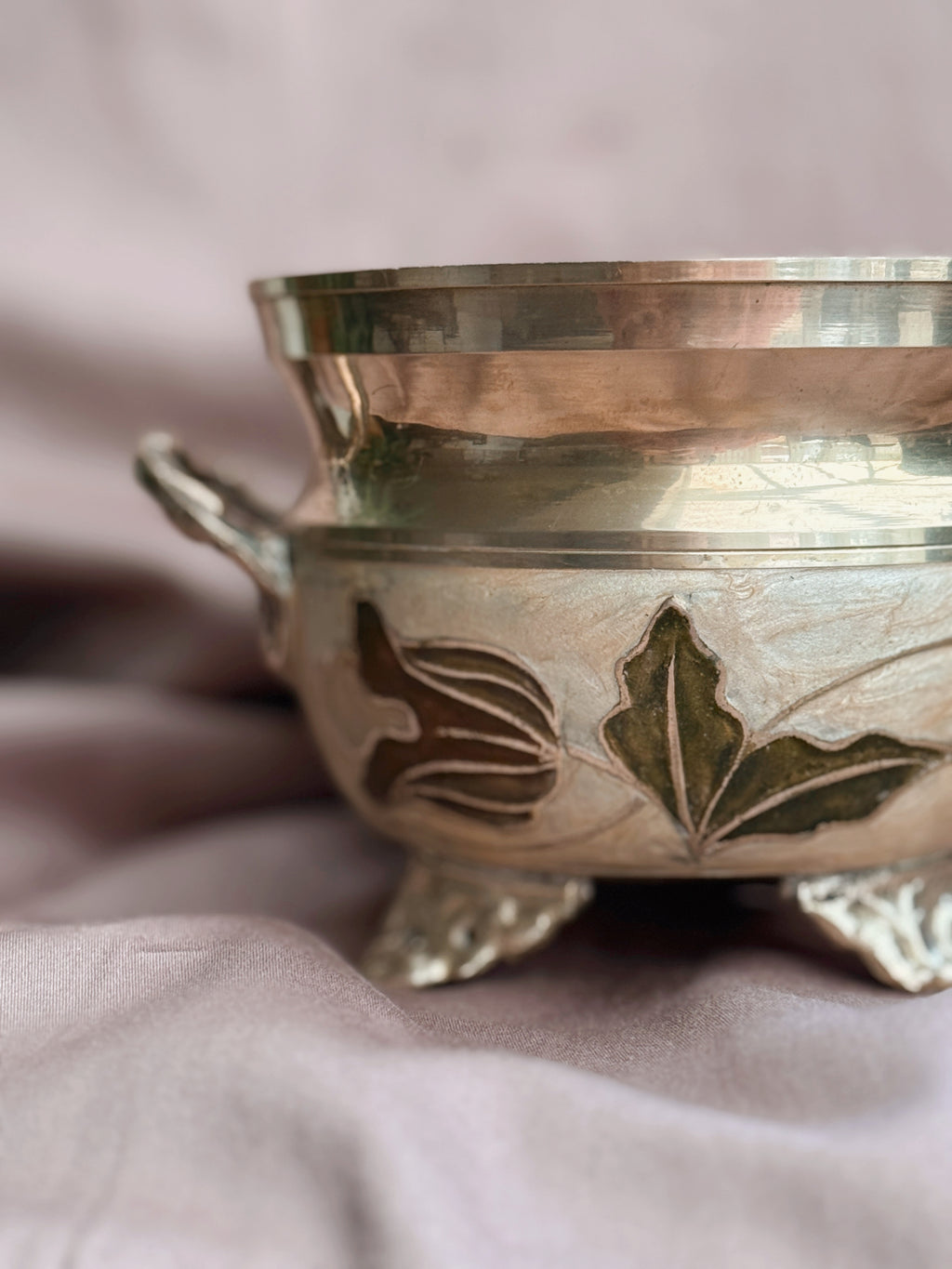 Vintage Brass + Enamel Cauldron