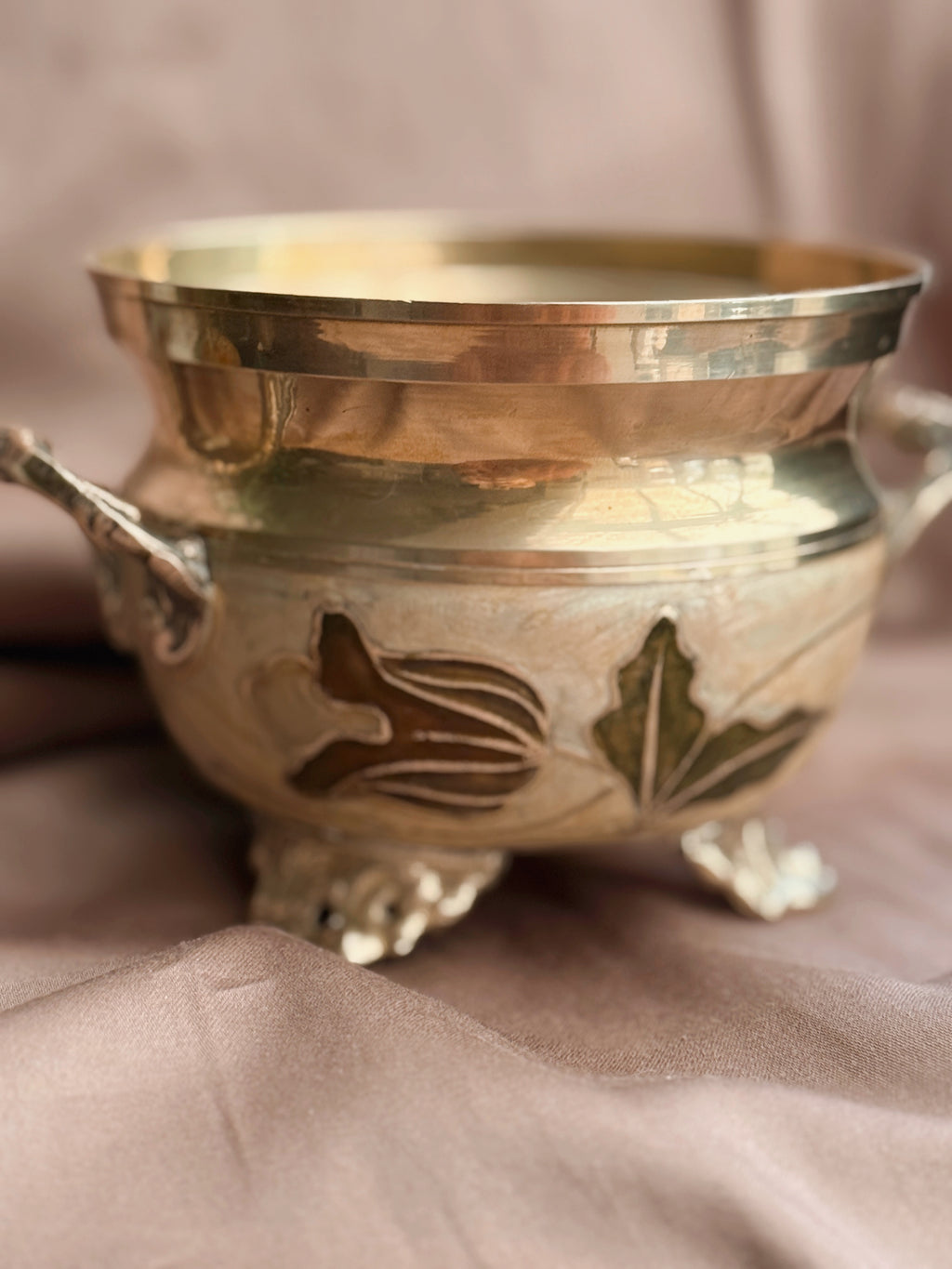 Vintage Brass + Enamel Cauldron