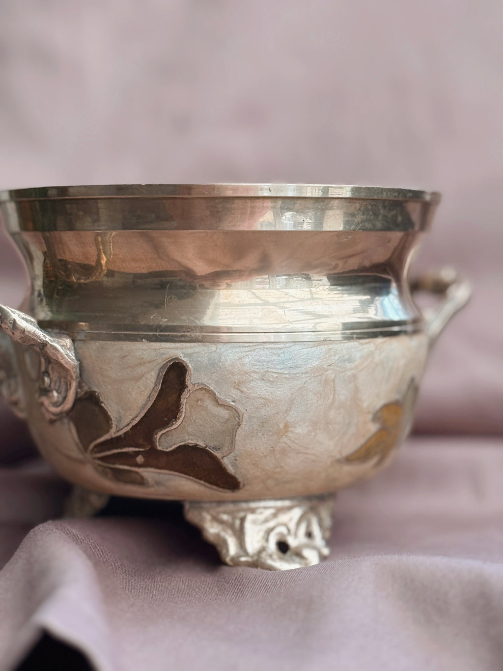 Vintage Brass + Enamel Cauldron