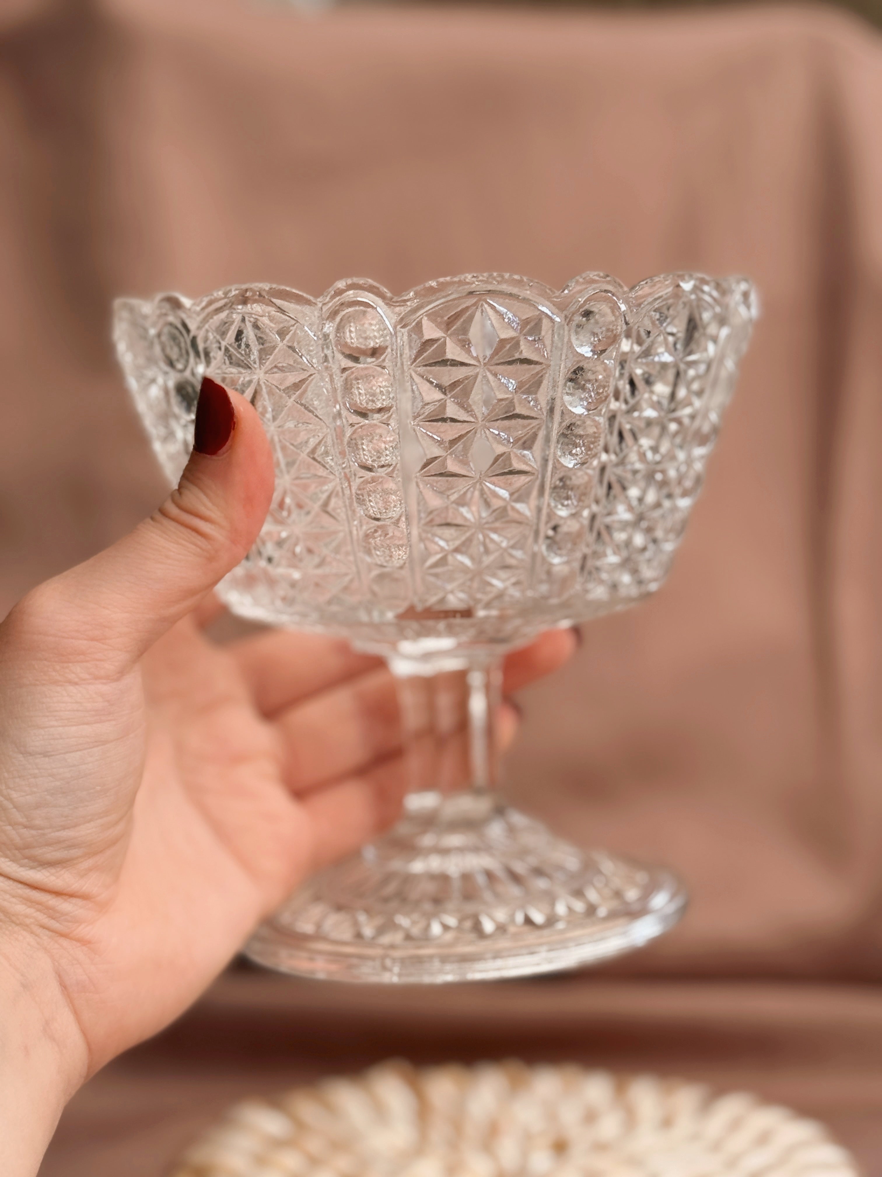 Vintage Crystal Glass Pedestal Bowl (UK ONLY)