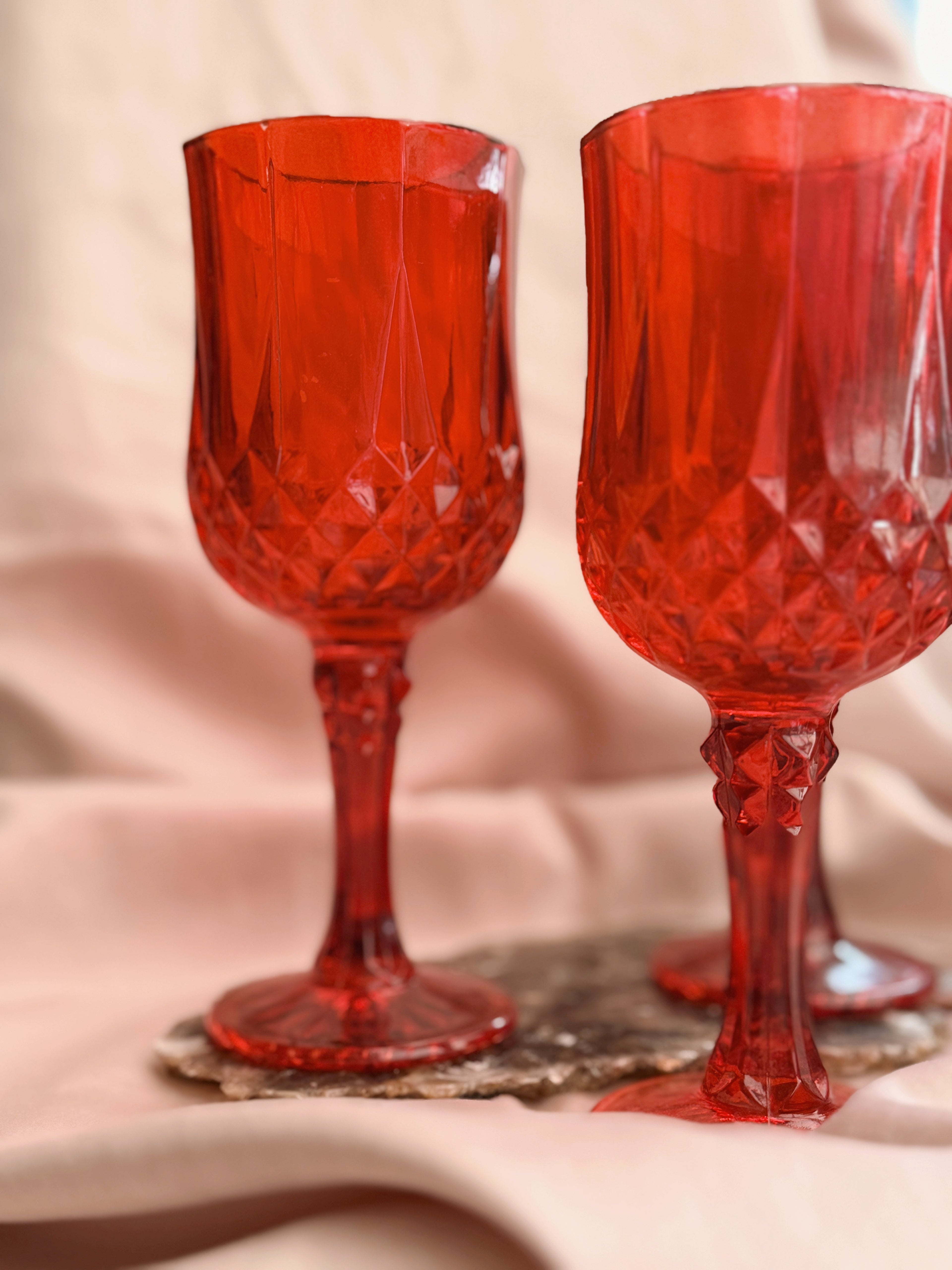 Vintage Set of 3 Red Wine Goblets