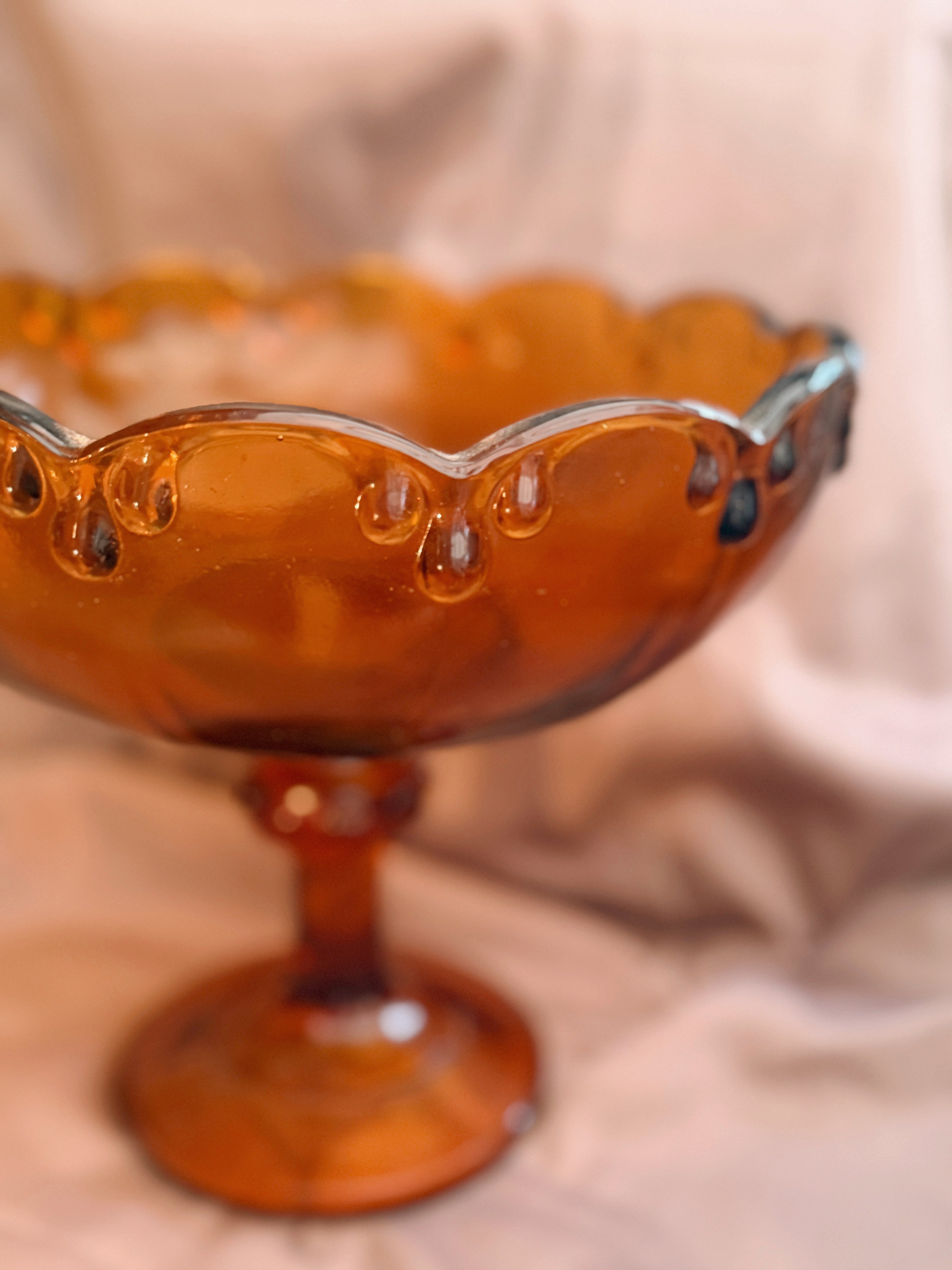 Vintage Large Amber Glass Pedestal Bowl (UK ONLY)