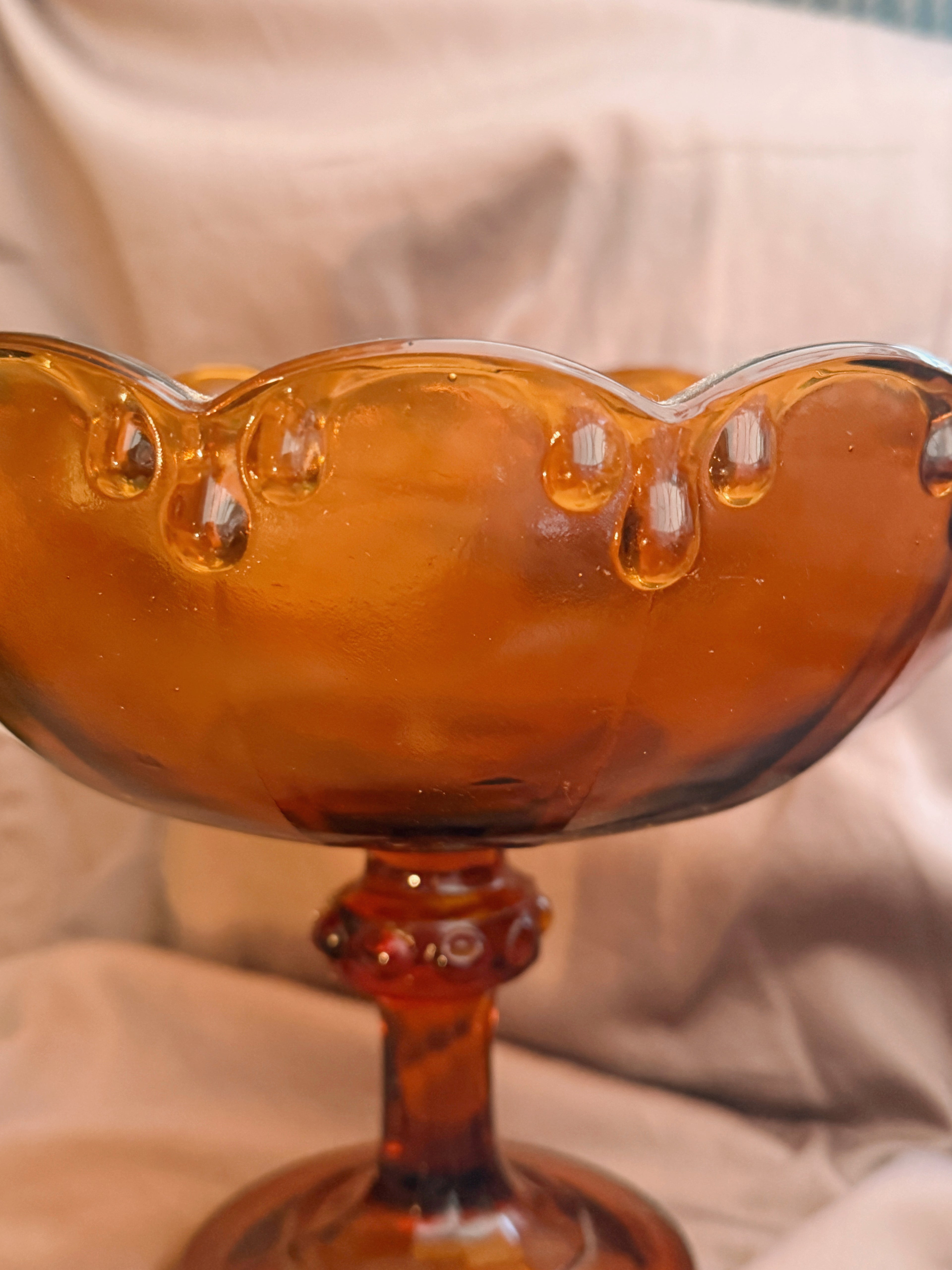 Vintage Large Amber Glass Pedestal Bowl (UK ONLY)