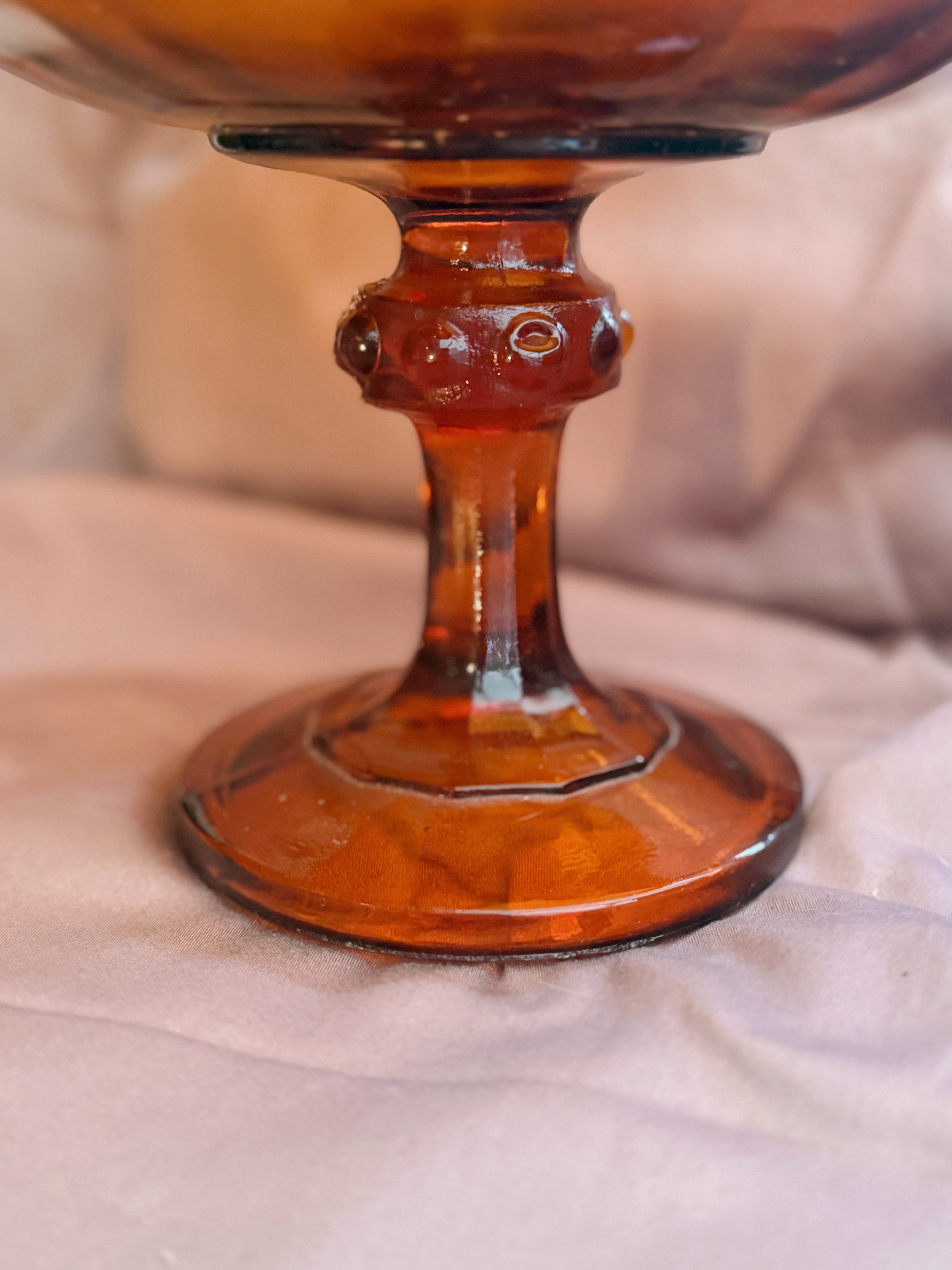 Vintage Large Amber Glass Pedestal Bowl (UK ONLY)