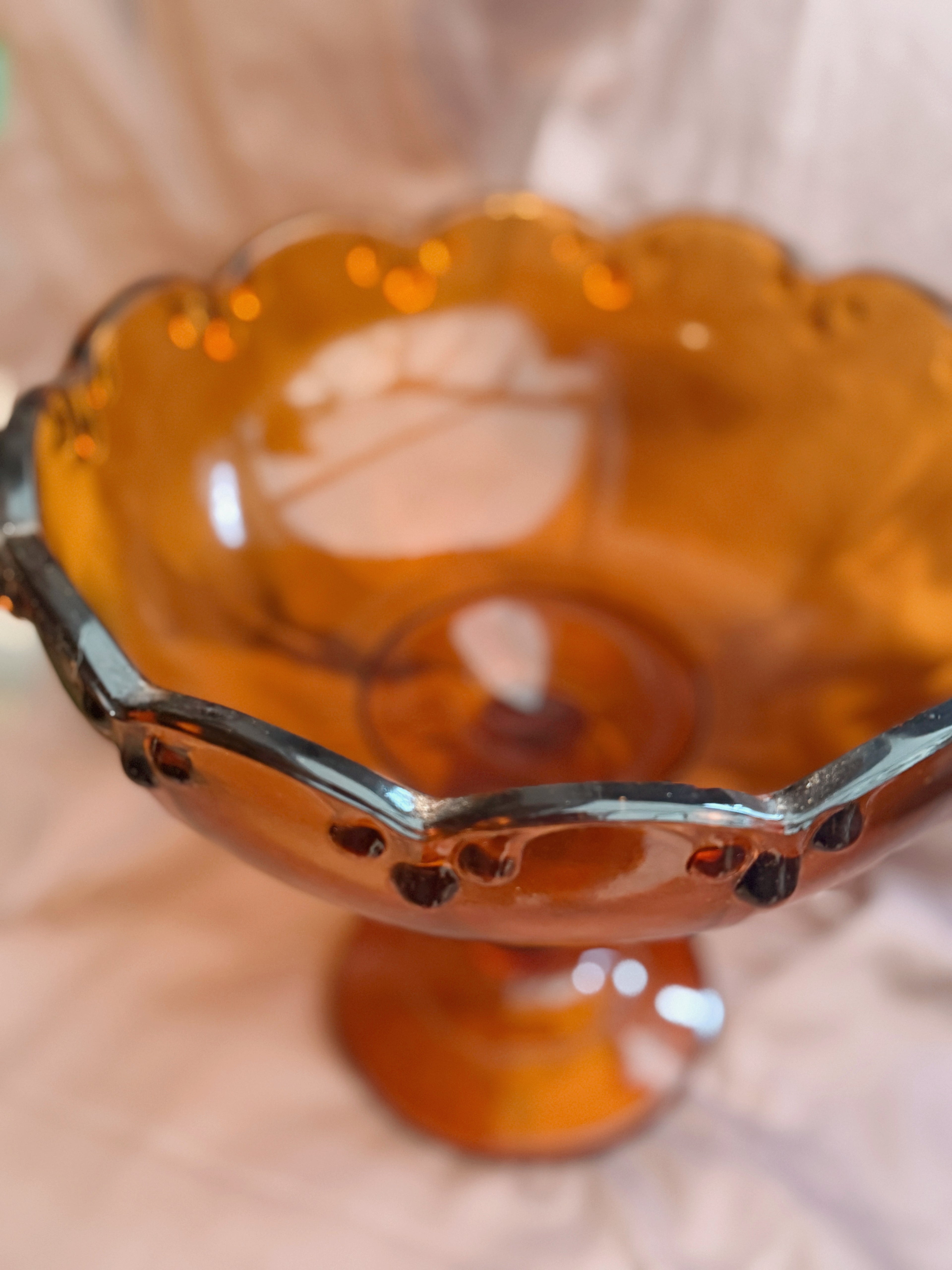 Vintage Large Amber Glass Pedestal Bowl (UK ONLY)