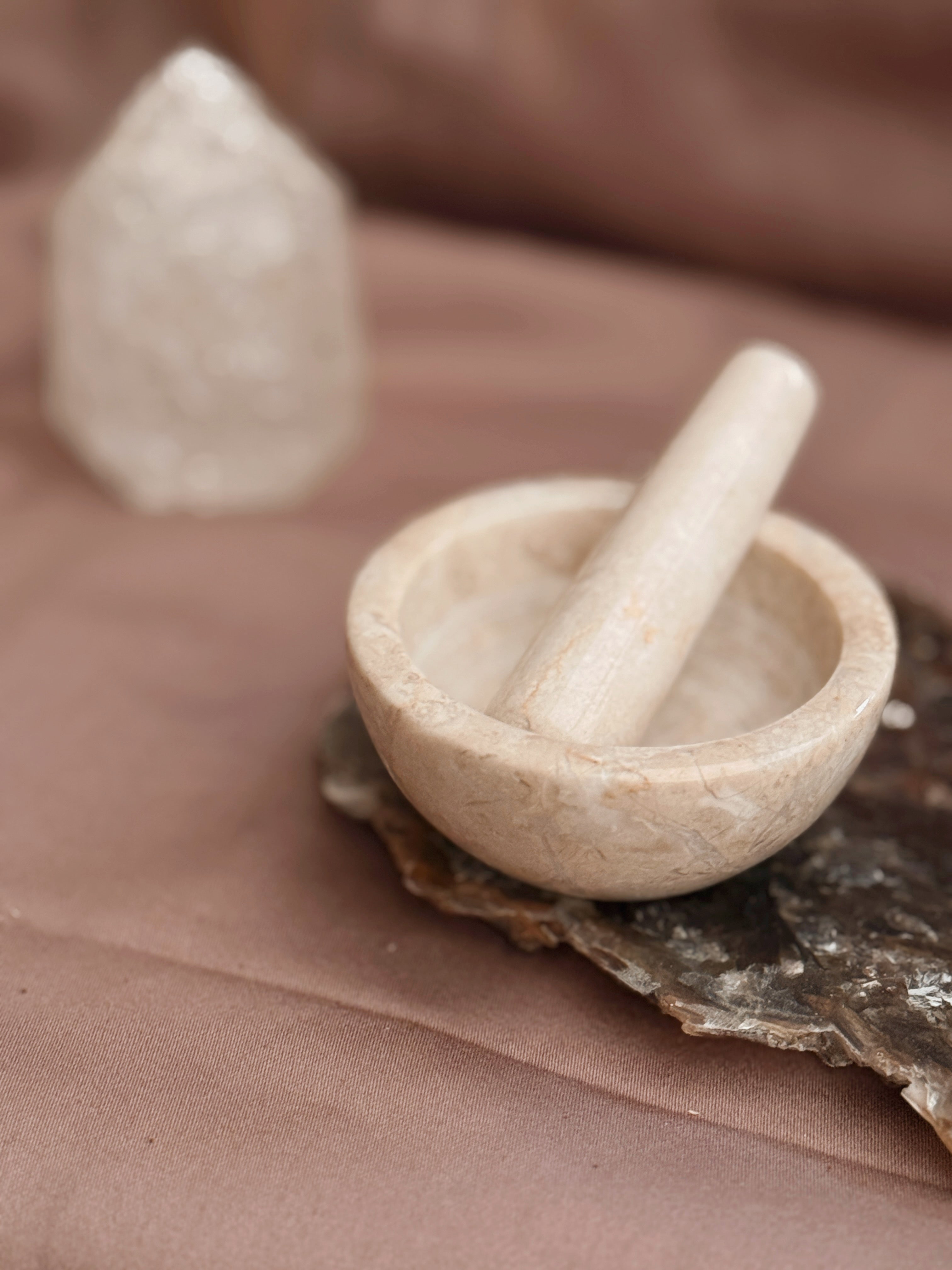 Vintage Cream Marble Mortar + Pestle