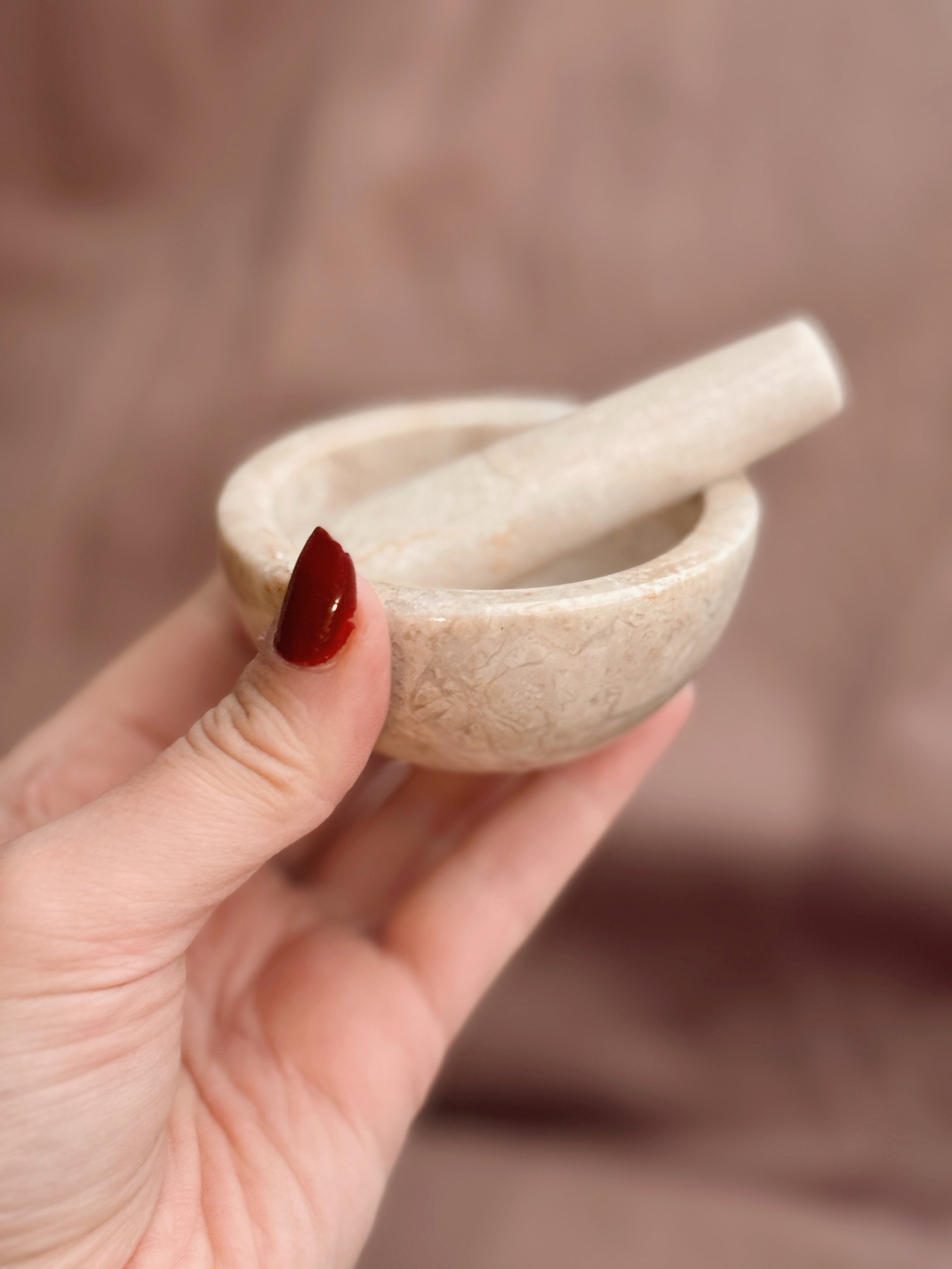 Vintage Cream Marble Mortar + Pestle