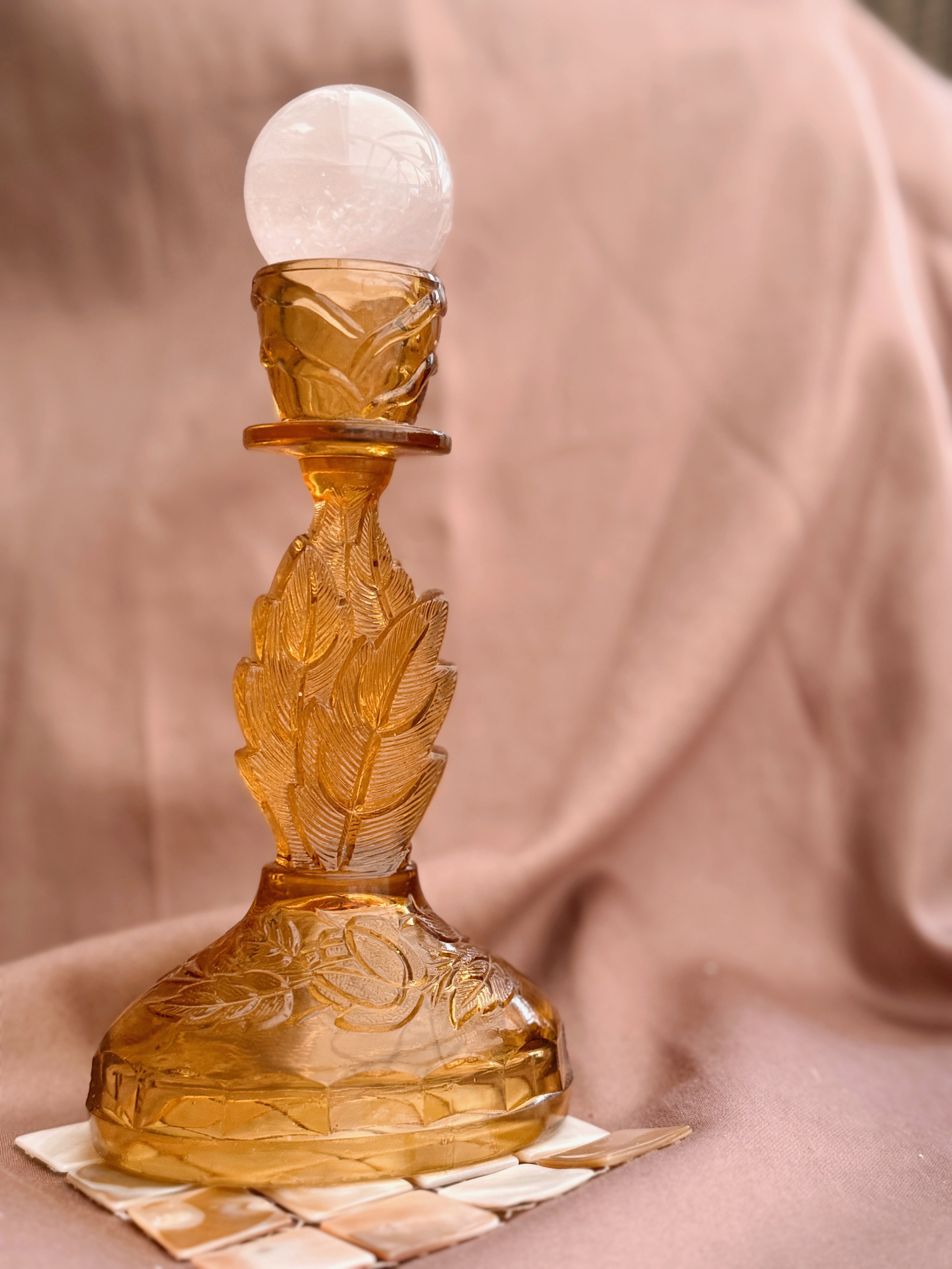 Vintage Amber Glass Candlestick Holder