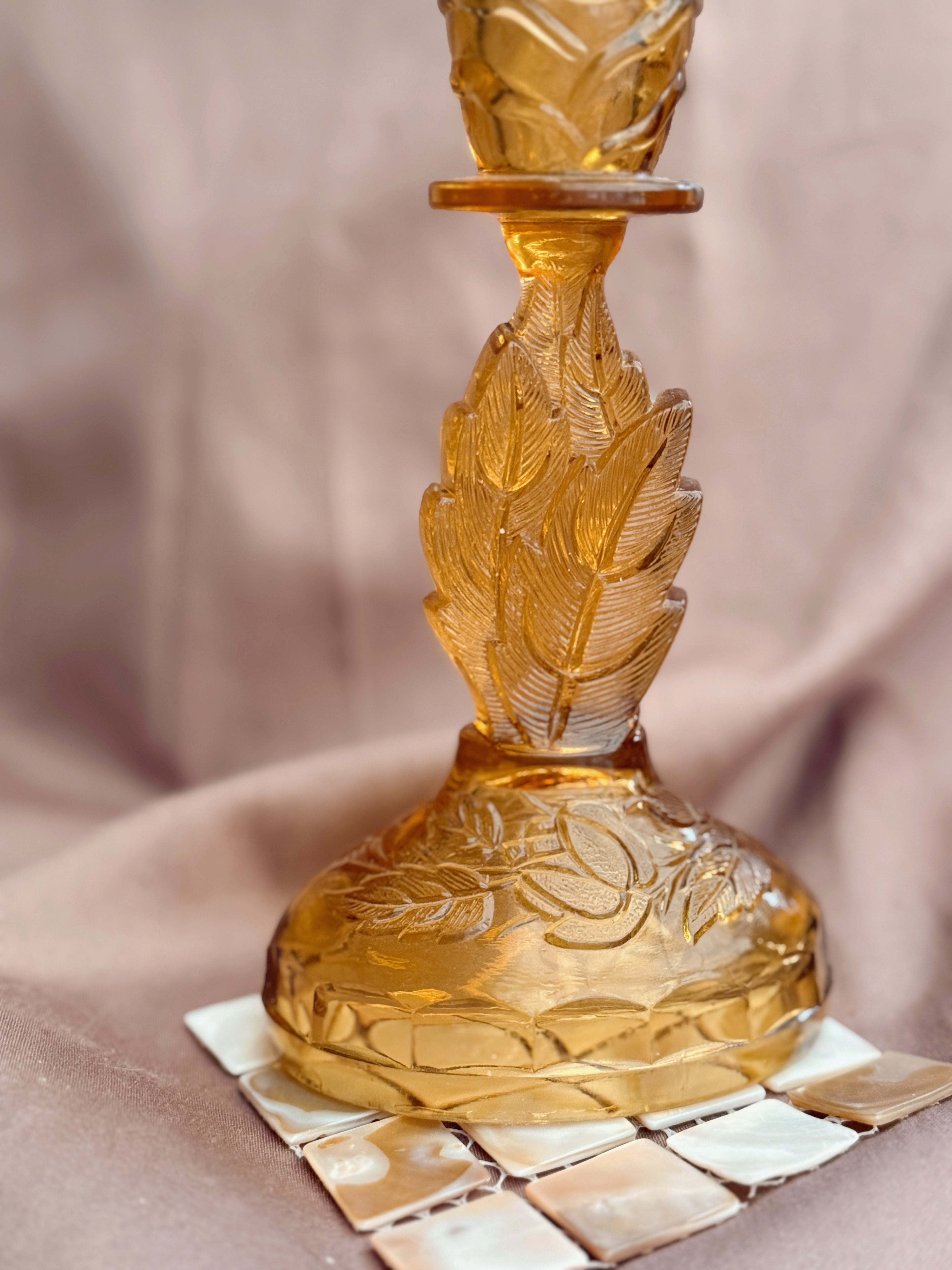 Vintage Amber Glass Candlestick Holder