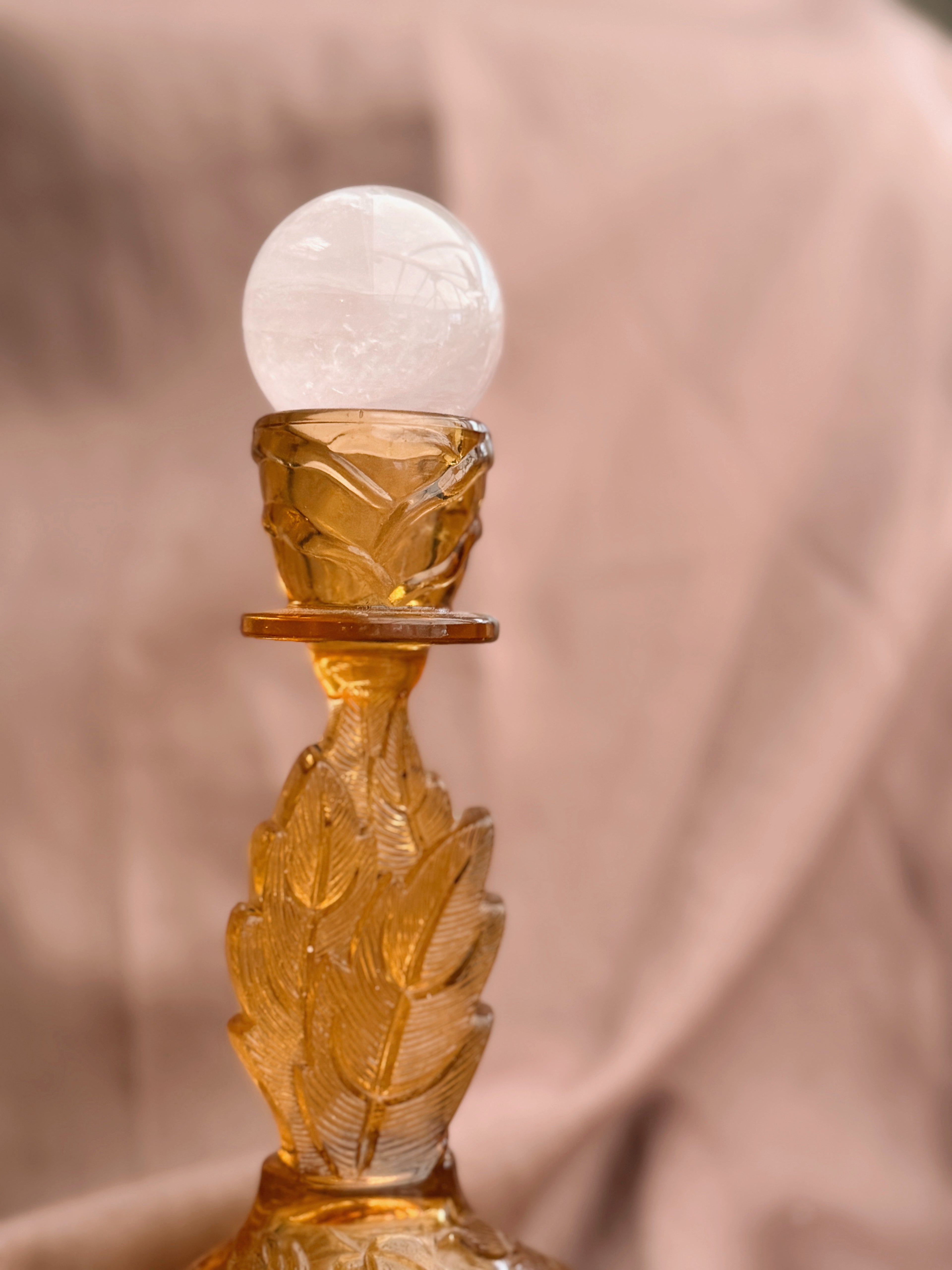 Vintage Amber Glass Candlestick Holder