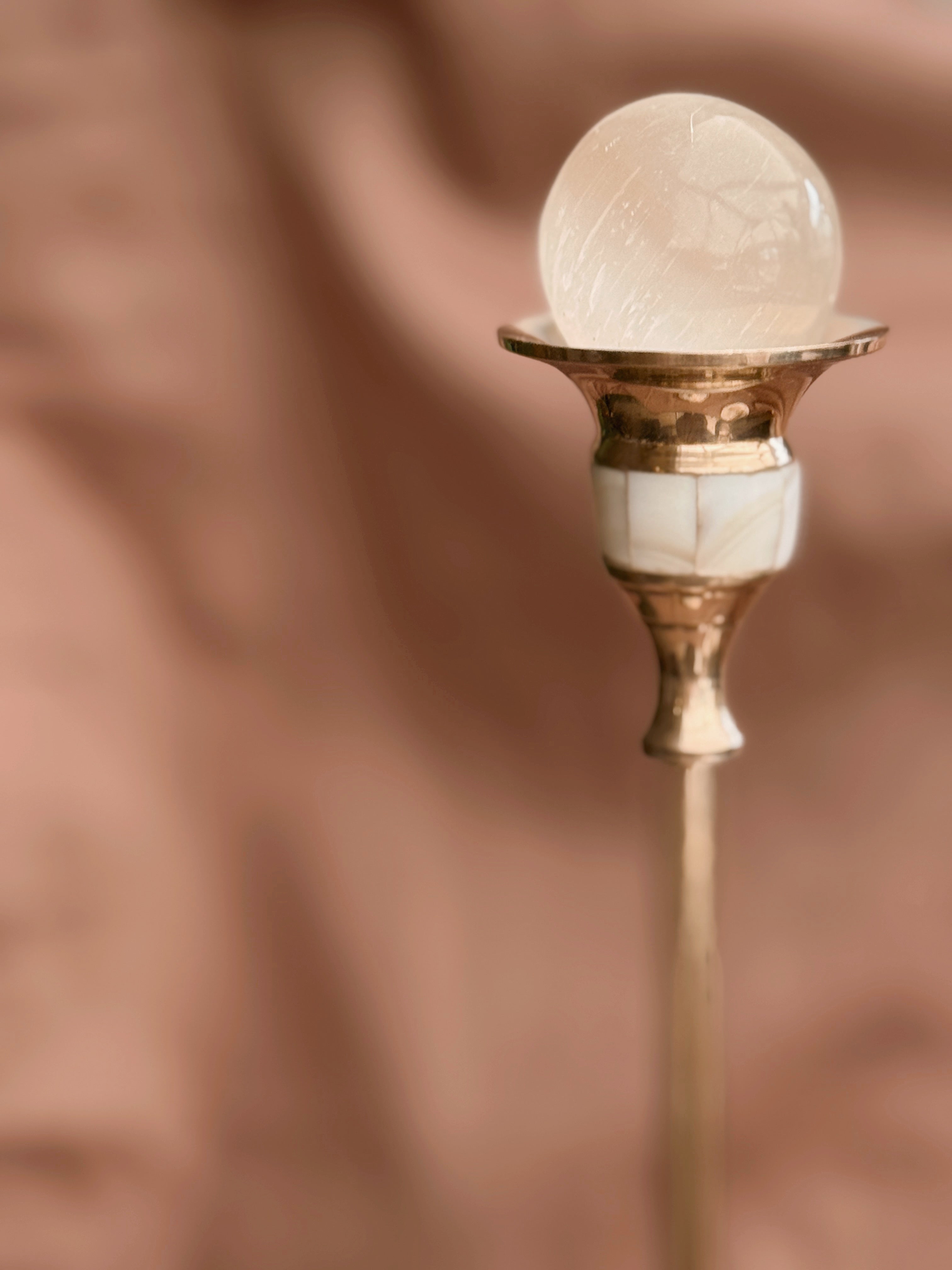 Vintage Brass + Mother of Pearl Candlestick Holder
