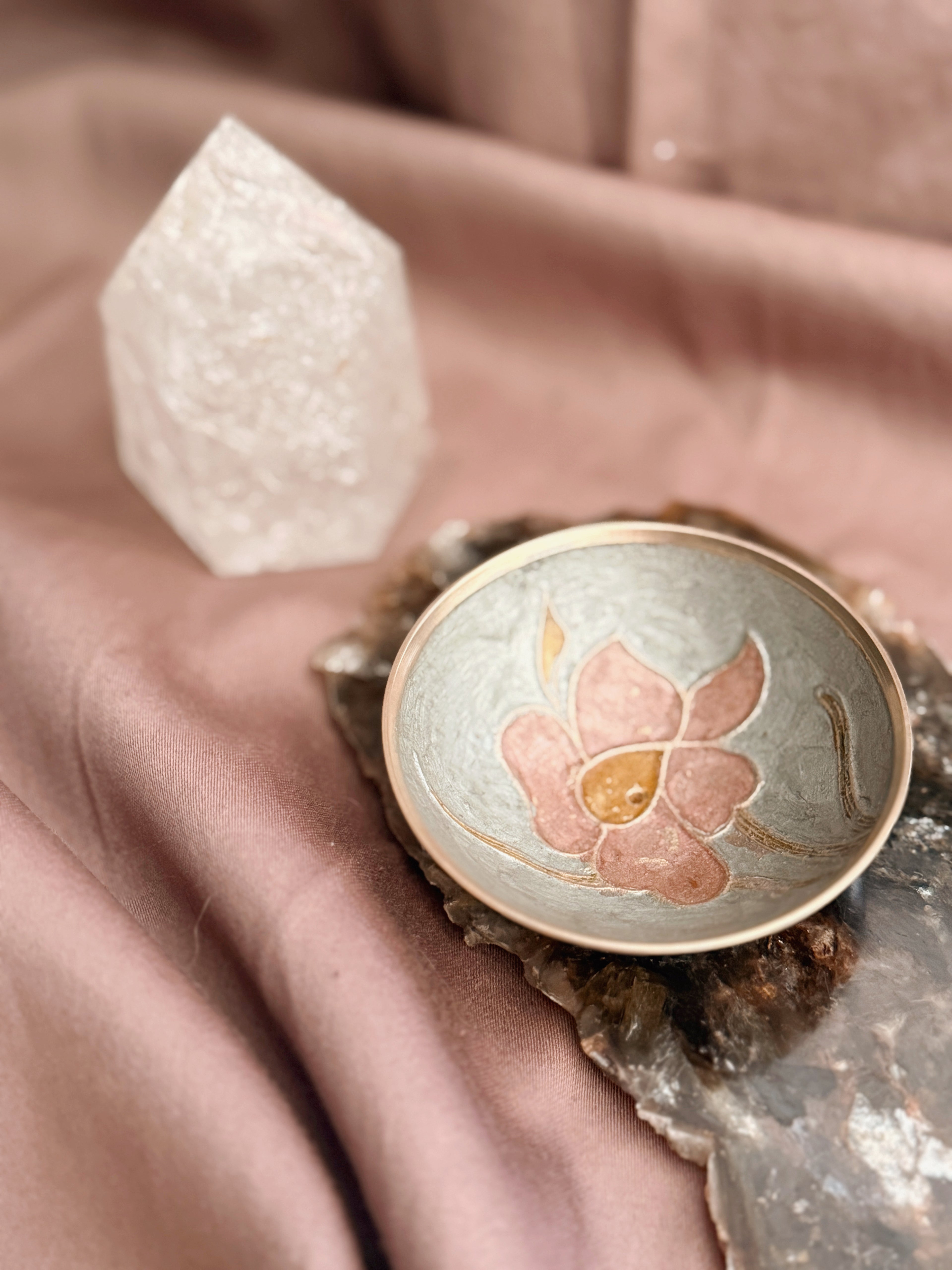Vintage Brass + Enamel Trinket Bowl