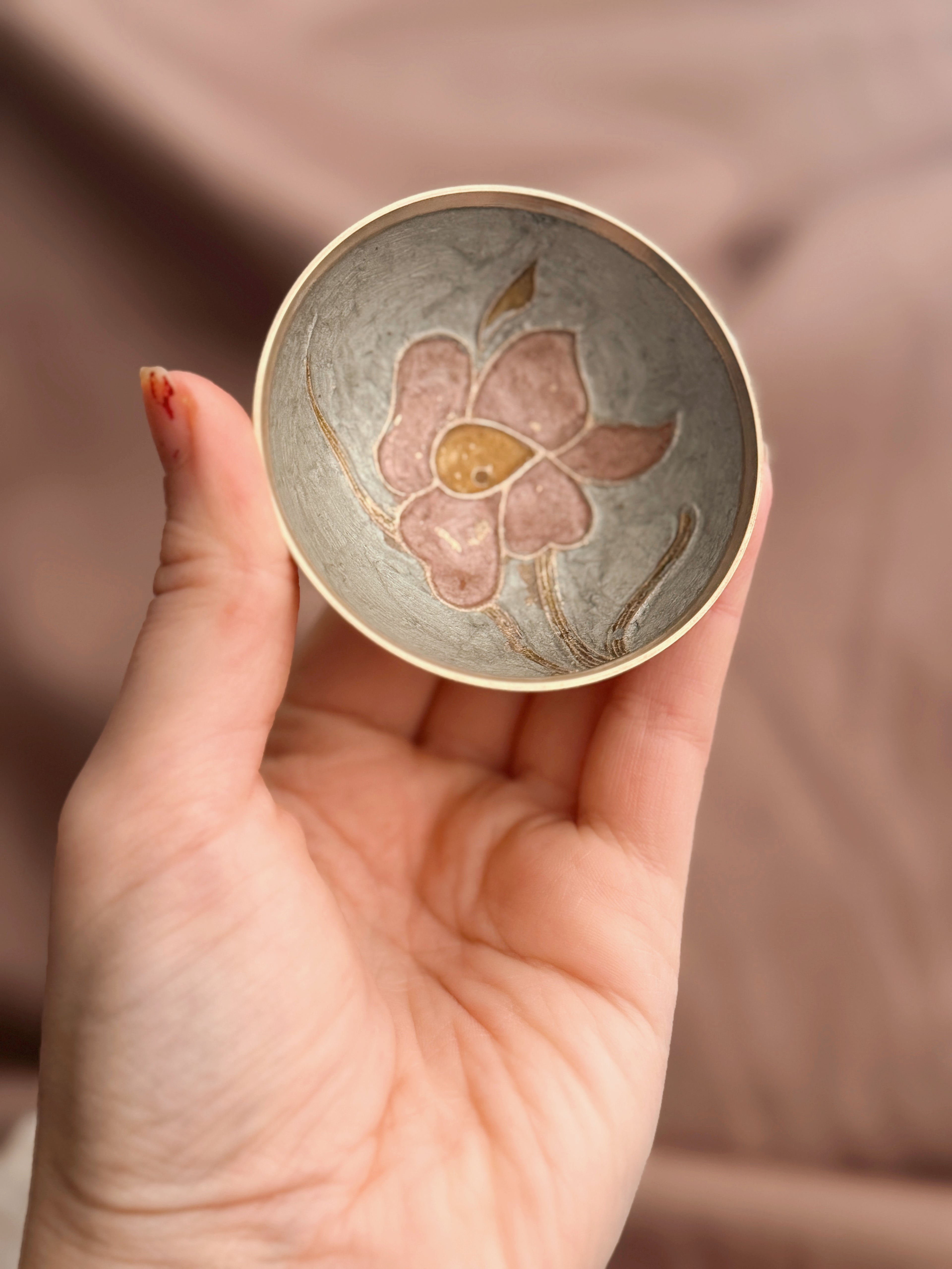 Vintage Brass + Enamel Trinket Bowl