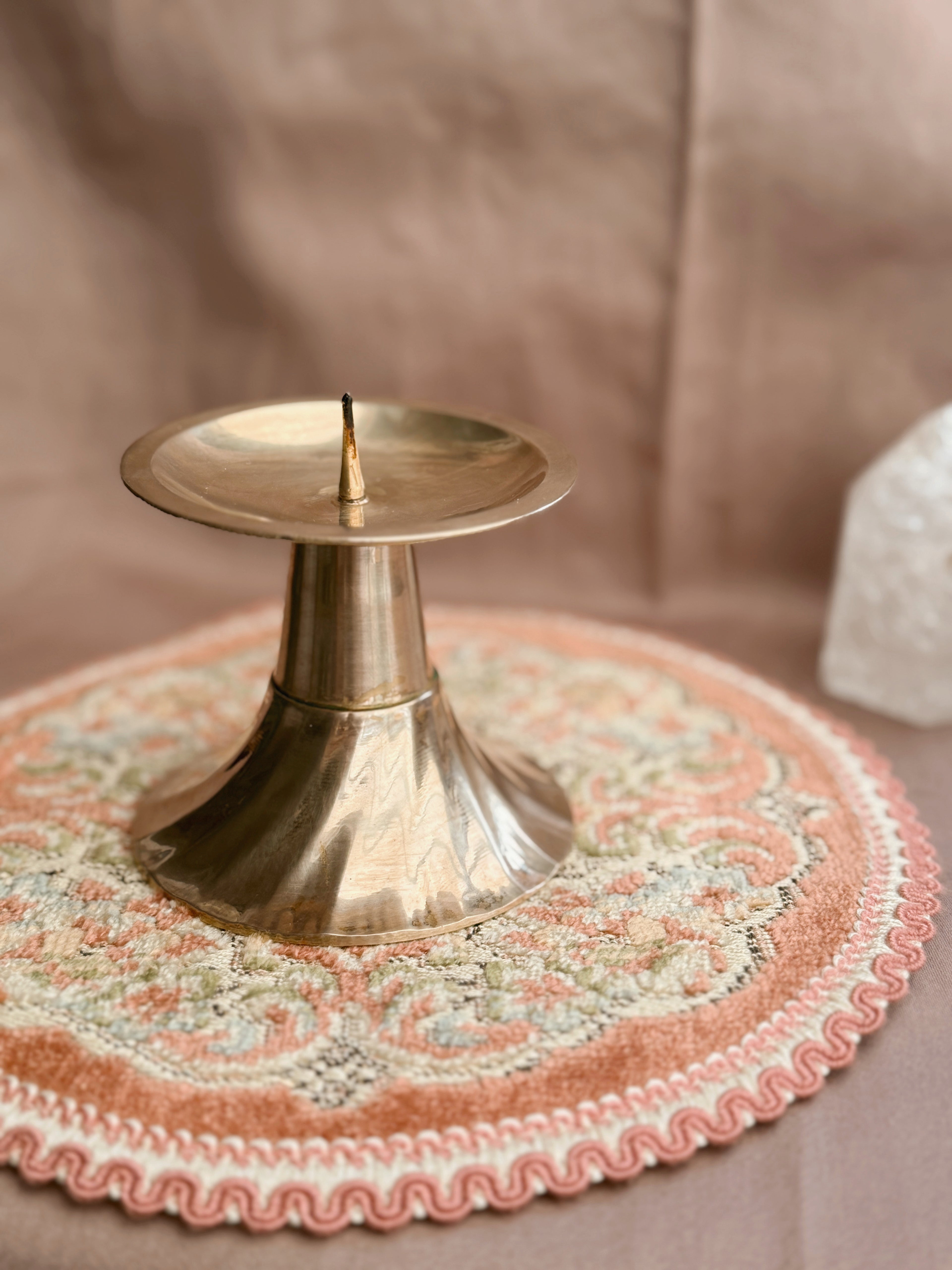 Vintage Brass Pillar Candle Holder