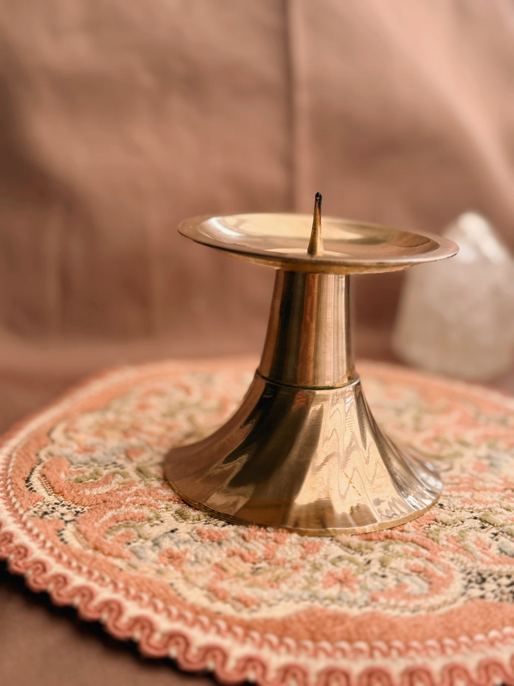 Vintage Brass Pillar Candle Holder
