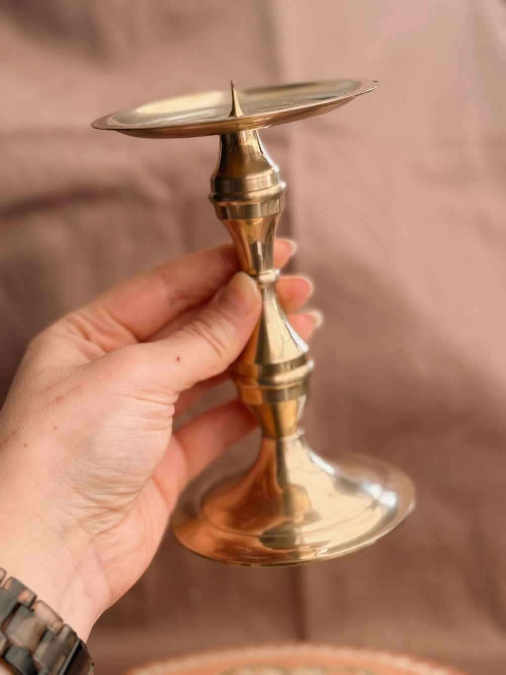 Vintage Brass Pillar Candle Holder