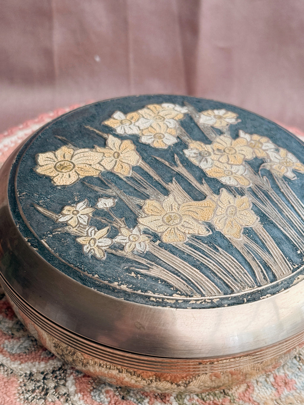 Vintage Brass + Enamel Daffodil Pot