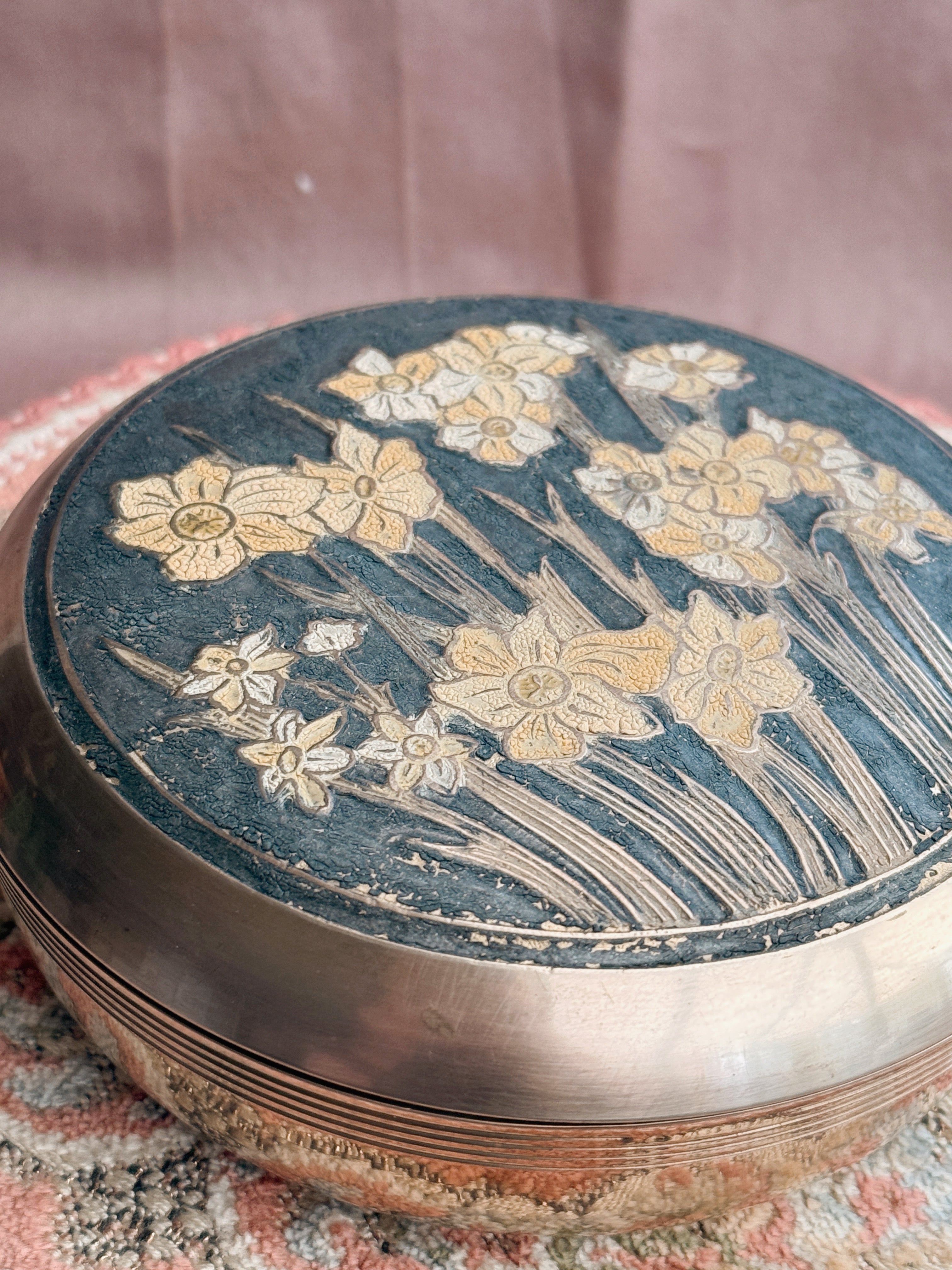 Vintage Brass + Enamel Daffodil Pot