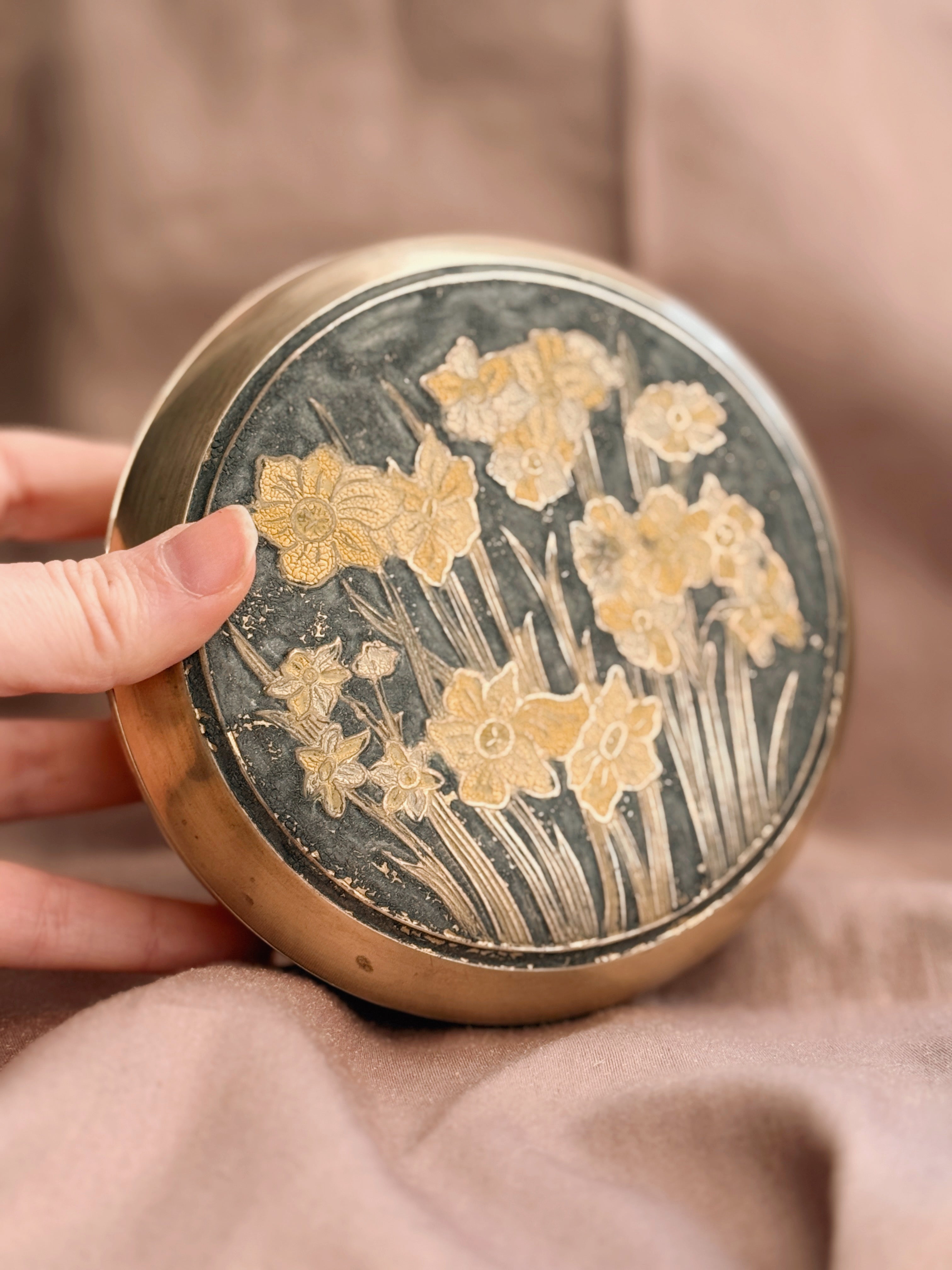Vintage Brass + Enamel Daffodil Pot